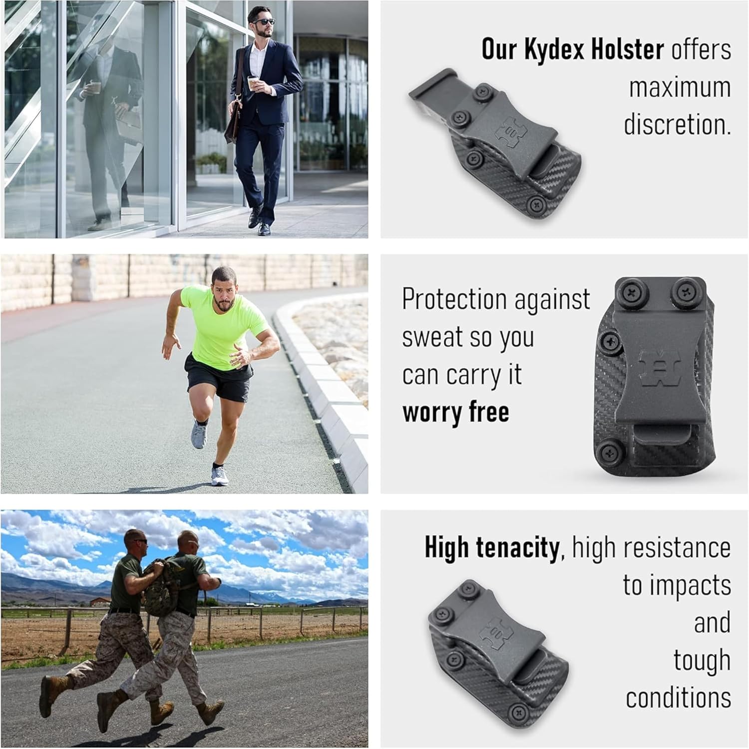 IWB OWB Kydex Magazine Pouch Case by Houston Gun Holsters. Concealment Tactical - Multi Use Holster Belt Loop for Pistol - Inside The Waistband Case Pouch - Fits Single Stack Glock 9/40