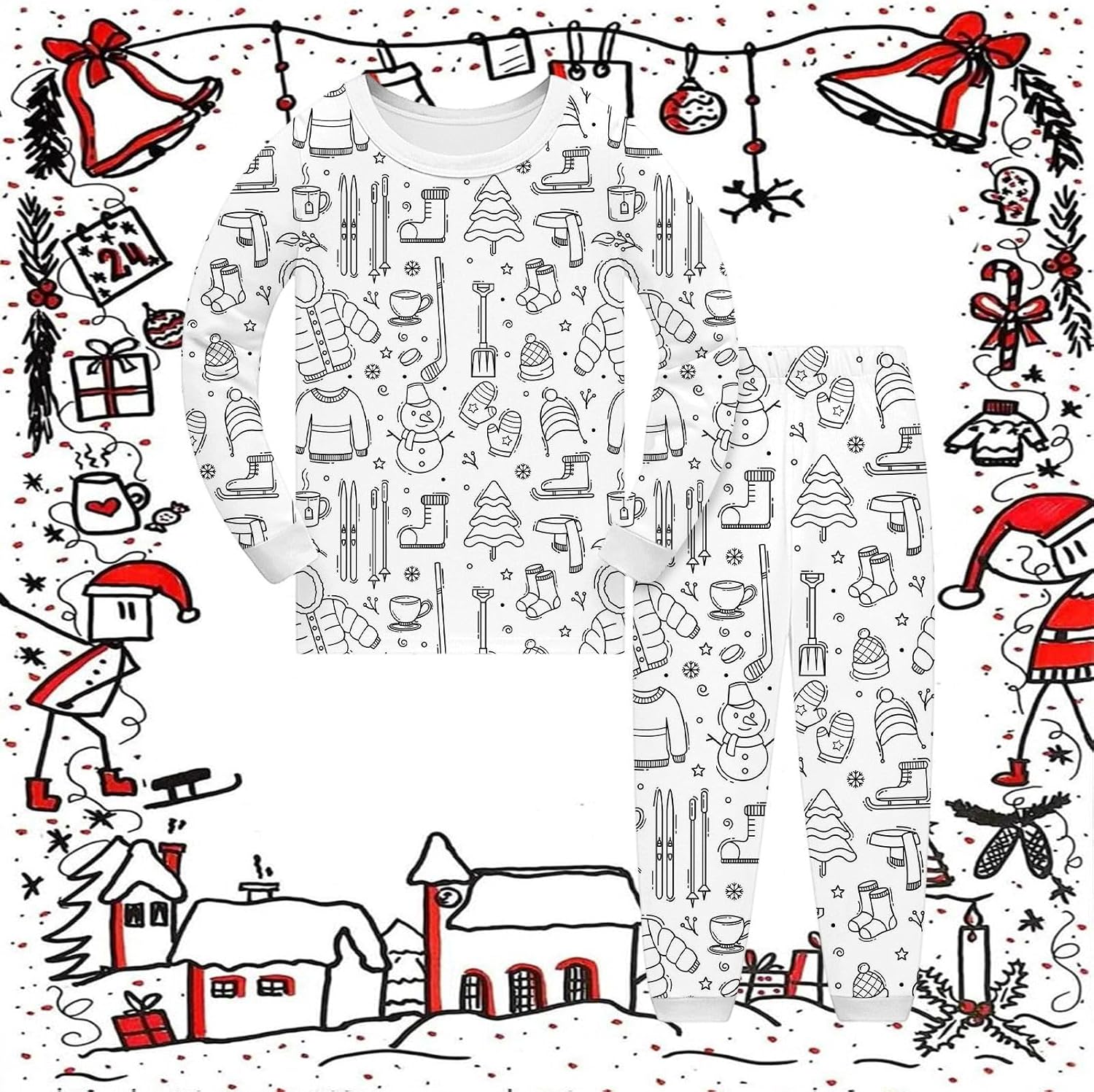 Christmas Outfits,Happy New Years 2 Piece Color Your Own You Can Color Set Markers Cute Diy Hand Painted Colorable Suit