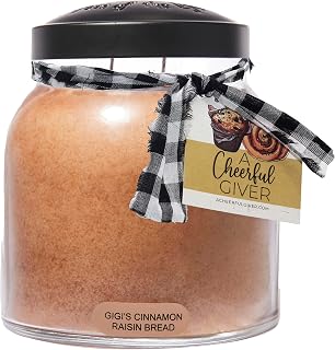 A Cheerful Giver — Gigi's Cinnamon Raisin Bread - 34oz Papa Scented Candle Jar with Lid - Keepers of the Light - 155 Hours of Burn Time, Gift for Women, Brown