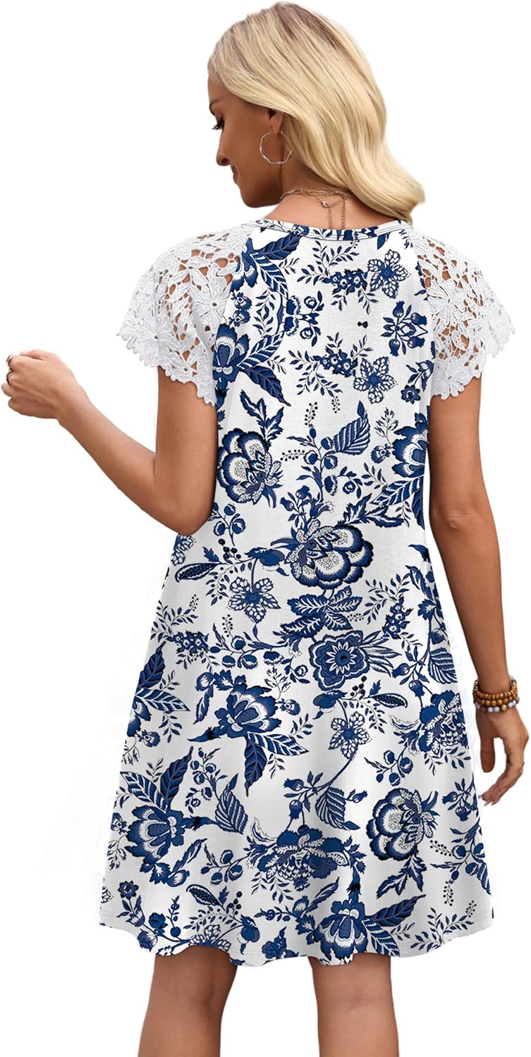 WIHOLL Dresses for Women 2026 Summer Casual Wedding Guest Dress Lace Short Sleeve Sundresses Fashion Beach Vacation Clothes - Image 5