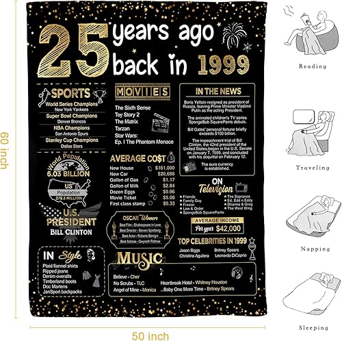 Miniatura 5 de Regalos de cumpleaños 25 para mujeres, decoraciones de cumpleaños de 25 años para ella, regalos de feliz cumpleaños para mujeres, hija, hijo, manta