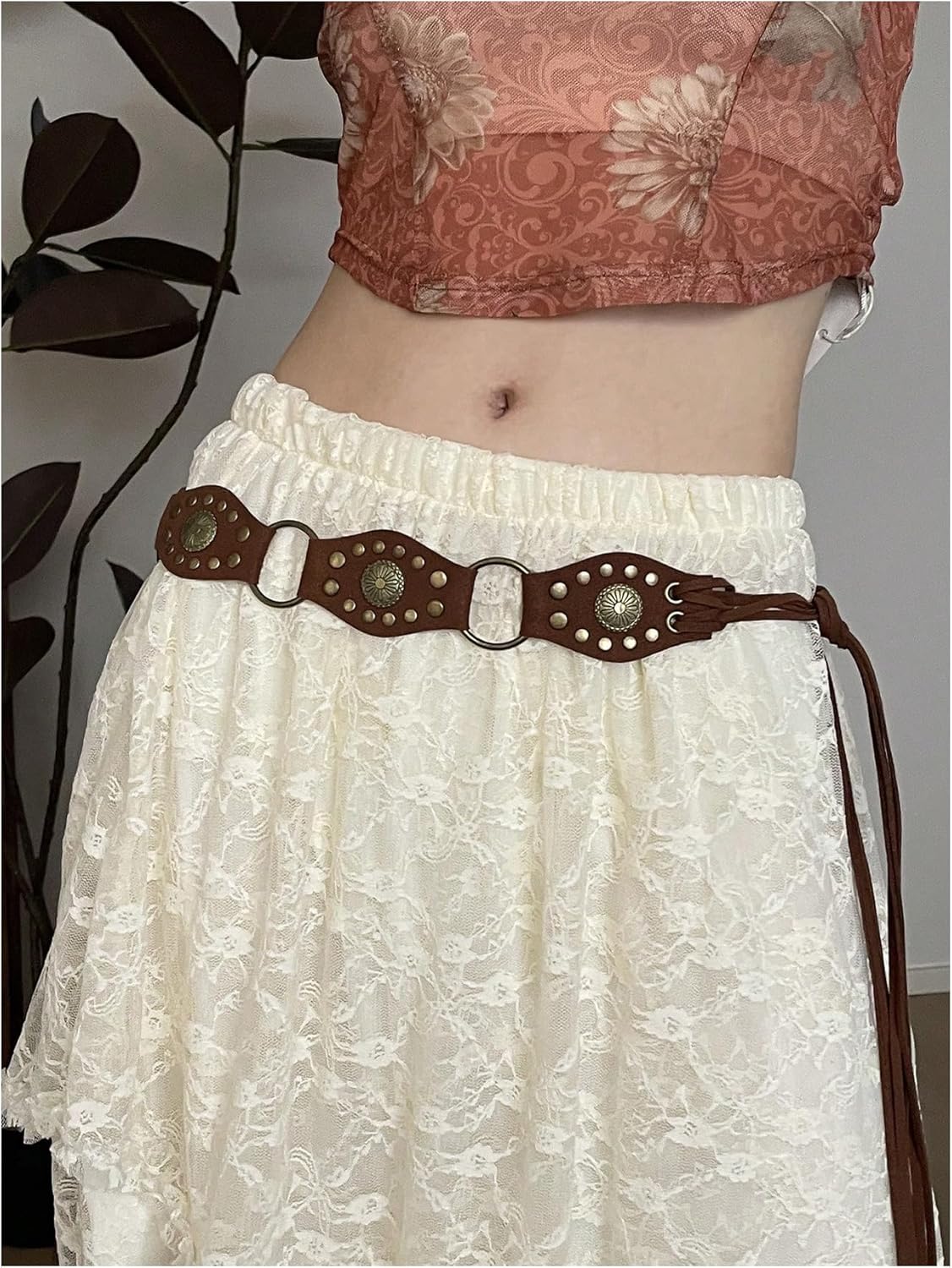 Women's Vintage Rivet Rope Belts Cowgirl Western O Ring Waist Belt for Skirts Jeans Dress - Image 2