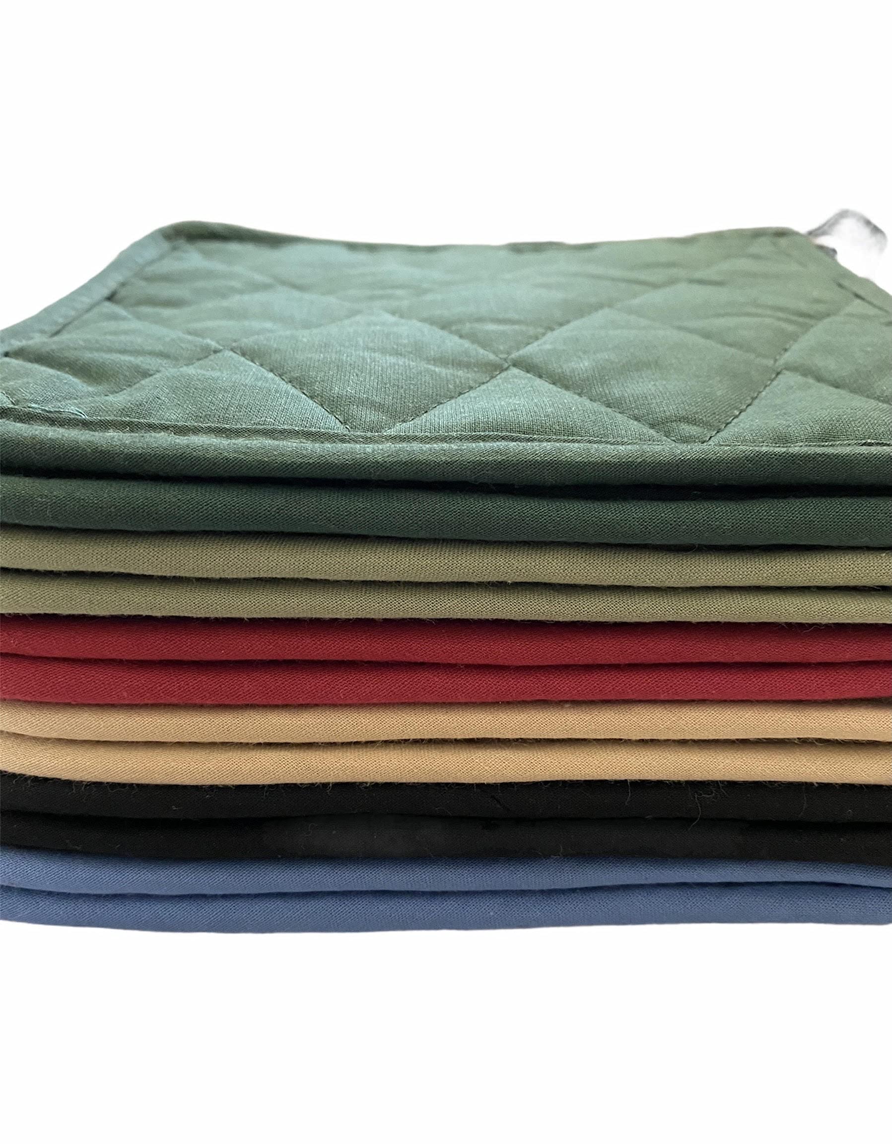 Lot de 12 maniques carrées 100 % coton résistant à la chaleur pour la cuisine, la cuisine, la pâtisserie, le camping avec boucles de suspension, taille : 20,3 x 20,3 cm, lavables en machine