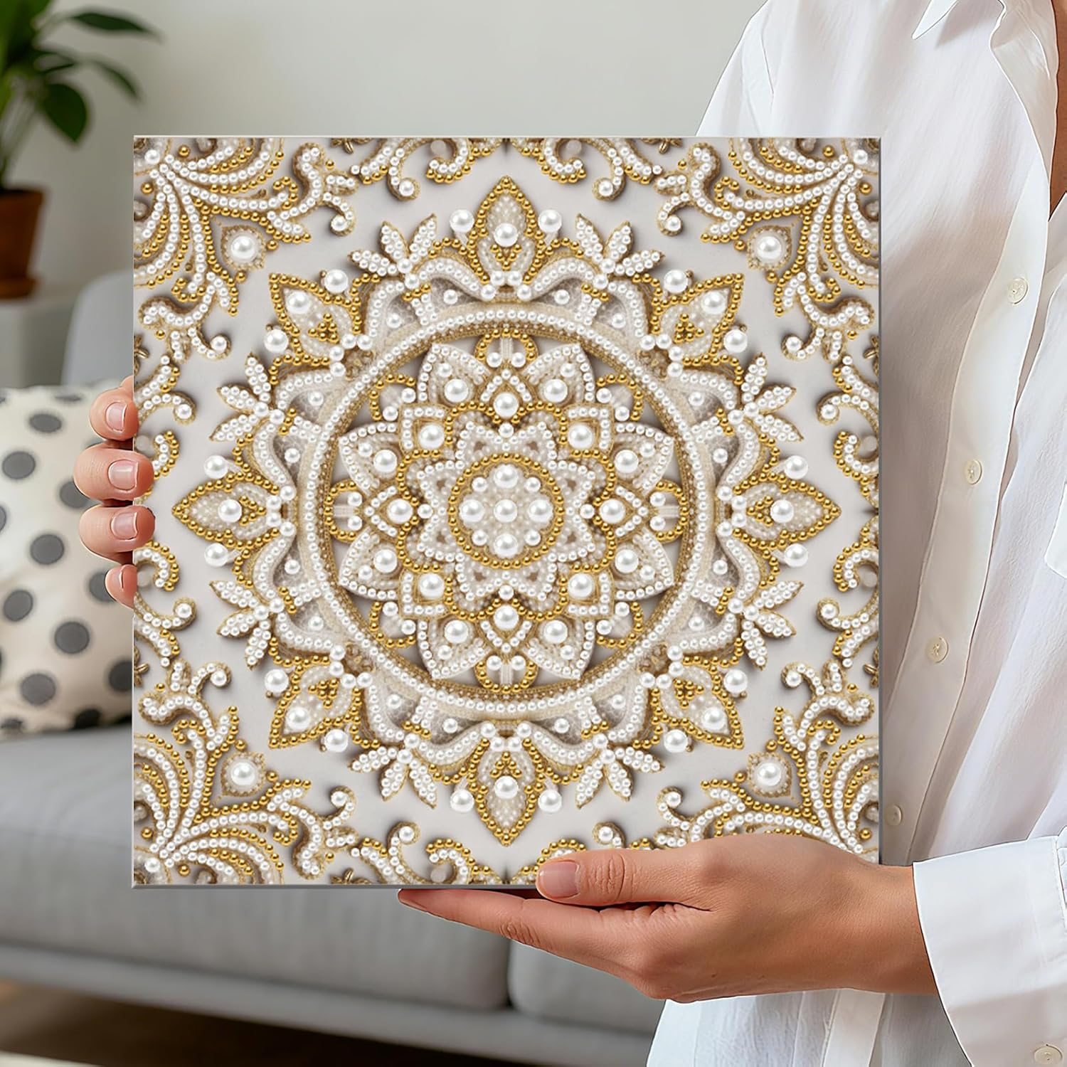 FRANDEK Beautiful Mandala DIY Pearl Art Painting Kit, Shining Diamond Art Craft Full Set with Frame 25x25cm, Tactile Resin Gem Painting for Adults Beginners Relaxation Home Decor