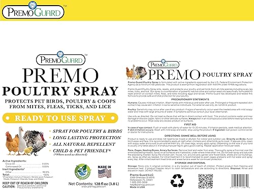 Miniatura 8 de Premo Guard - Aerosol para aves de corral  Trata ácaros, pulgas, moscas y piojos  Acción rápida y eficaz  Pollo, pavo, aves acuáticas y aves  La