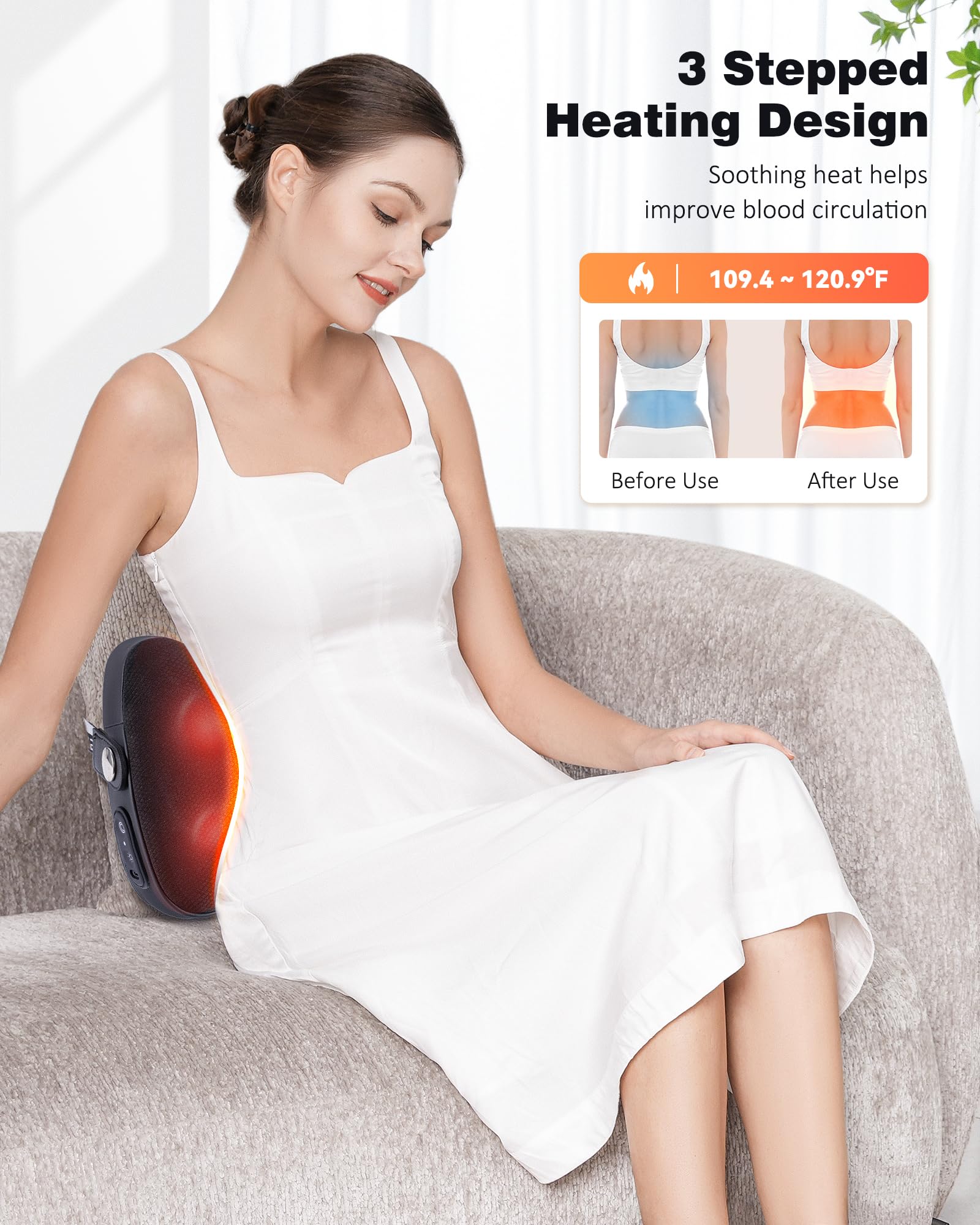 KNQZE Shiatsu Massagegerät, rückenmassagegerät，Nackenmassagegerät mit Wärme, 4D Rotierenden Massageköpfen, Tragbares Massagekissen, Geschenk für Frauen & Männer, Entspannung für Zuhause, Büro & Auto