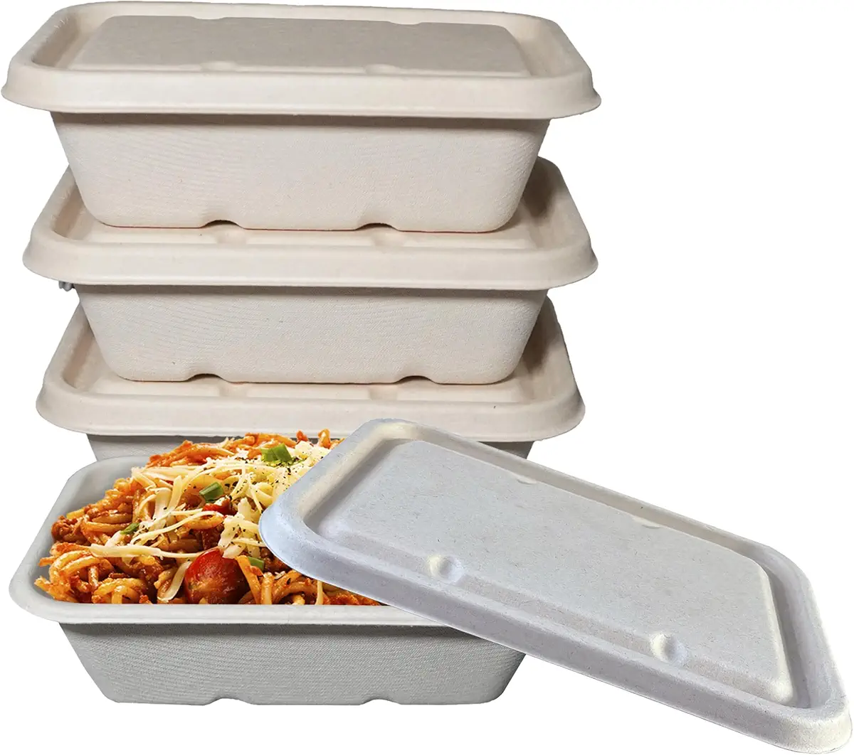 EcoQuality 22oz Disposable Bowls with Fiber Lids - Rectangular Compostable Sugarcane Fiber Biodegradable Paper Bowls Eco-Friendly Take Out Food Storage Containers, Microwave Safe, Meal Prep (25)