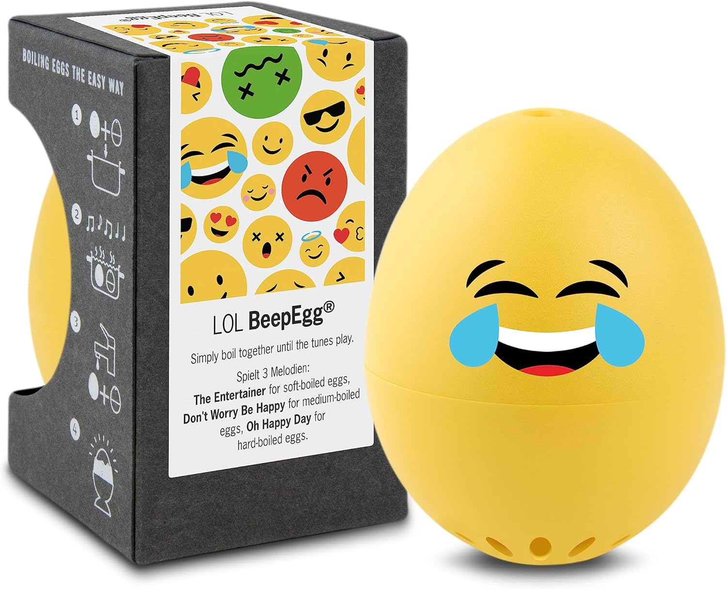 LOL BeepEgg – Egg Timer for Boiling Eggs – Musical Egg Cooker for Soft, Medium, Hard Boiled Eggs – Food Safe – Singing Floating Egg Timer – Egg Cooker for 3 Levels of Doneness – Brainstream