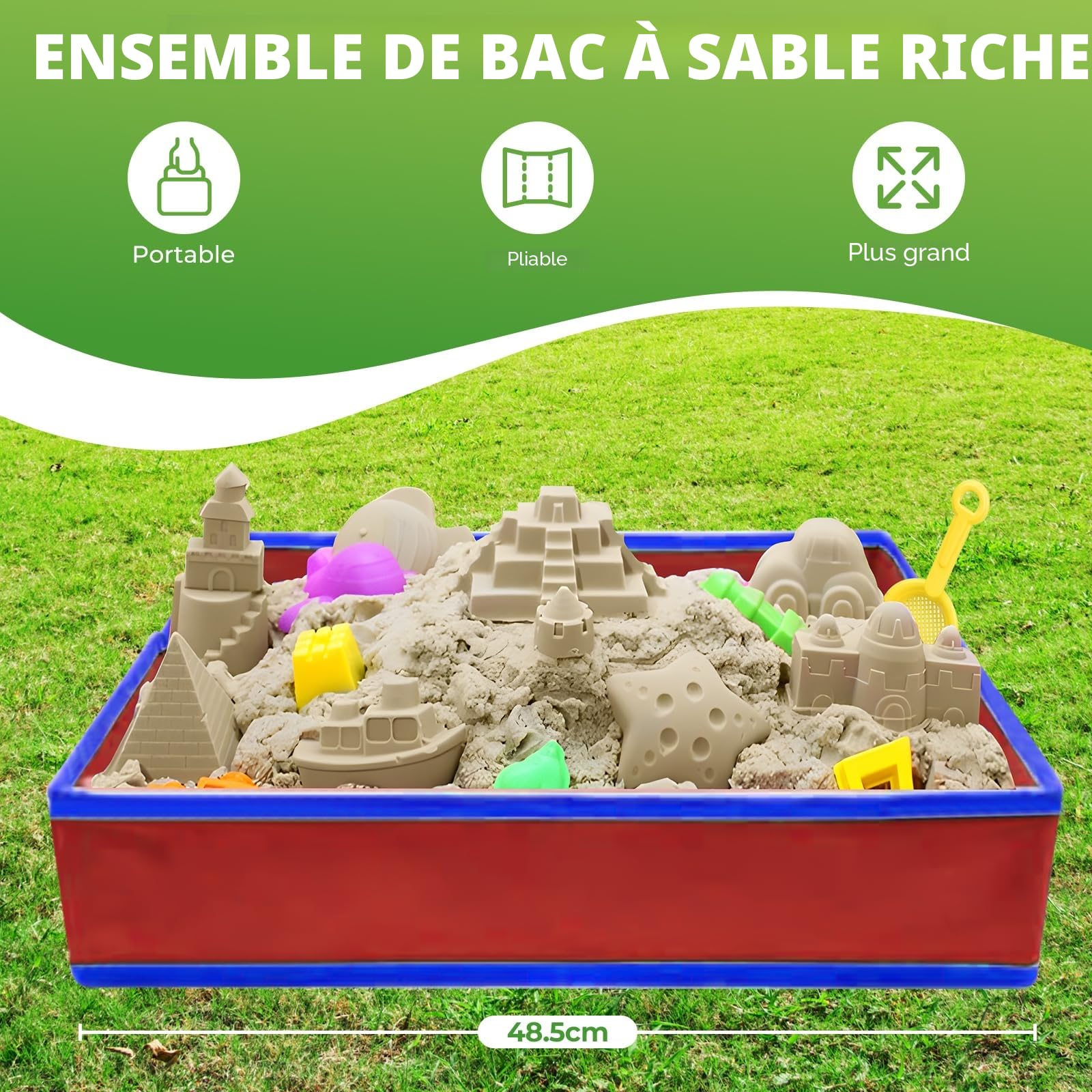 TEBOKHAD Sable Magique Enfant 2 Sacs, Véhicule Jouet, Avec Bac a Sable Enfant Exterieur Rabattable, Tracteur Jouet, Camion Jouet pour 3+ Ans Garçon Fille Cadeau