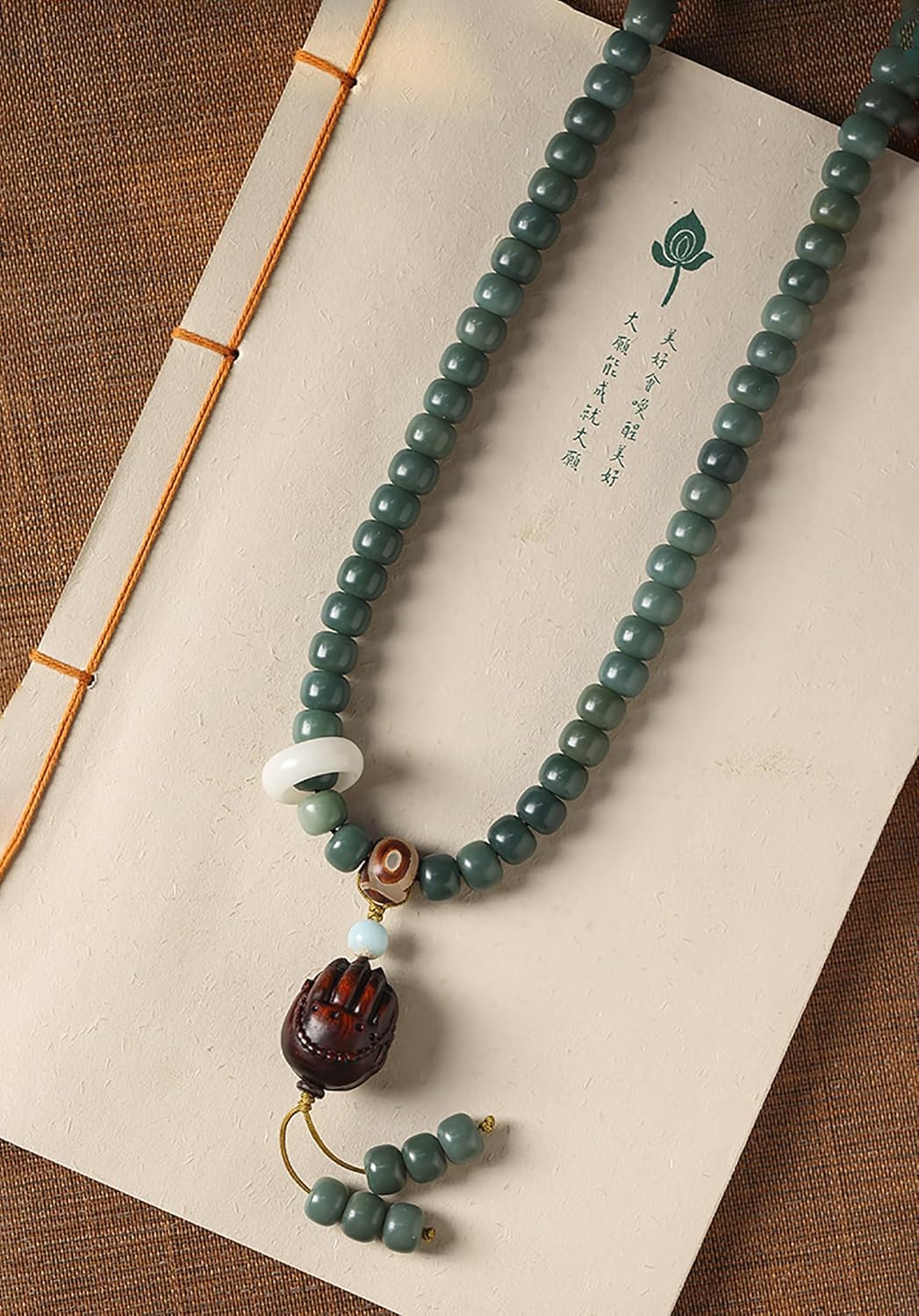 Natural Bodhi Seeds 108 Mala Beads Bracelet for Women Buddhist Prayer Beads Necklace with Praying Hands - Image 6