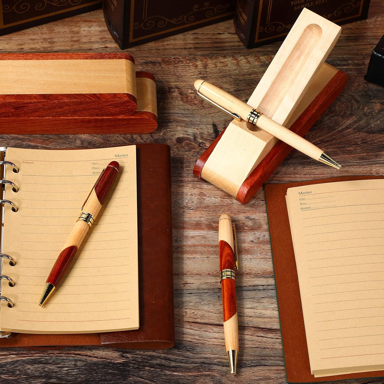 Zhanmai 3 Sets Wooden Ballpoint Pen Sets for Men Gift with Business Pen Case Display, Appreciation Gifts for Men Christmas Birthday Employee Office Supplies, Thank You Gifts for Dad Father