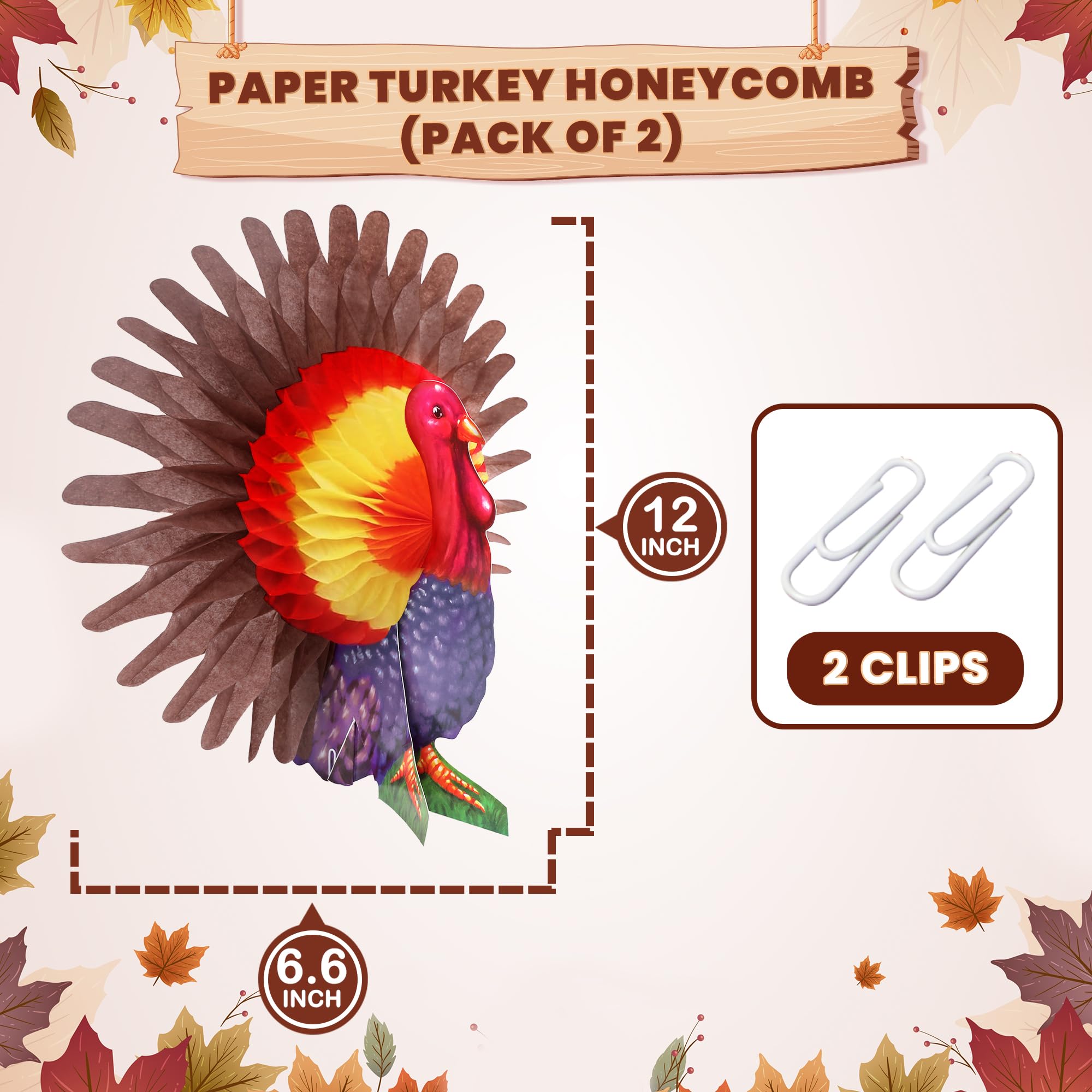 KatchOn, Thanksgiving Paper Turkey Centerpieces - Pack of 2 | Honeycomb Turkey Centerpieces for Tables | Happy Thanksgiving Decorations | Paper Turkey Decorations | Thanksgiving Table Decorations