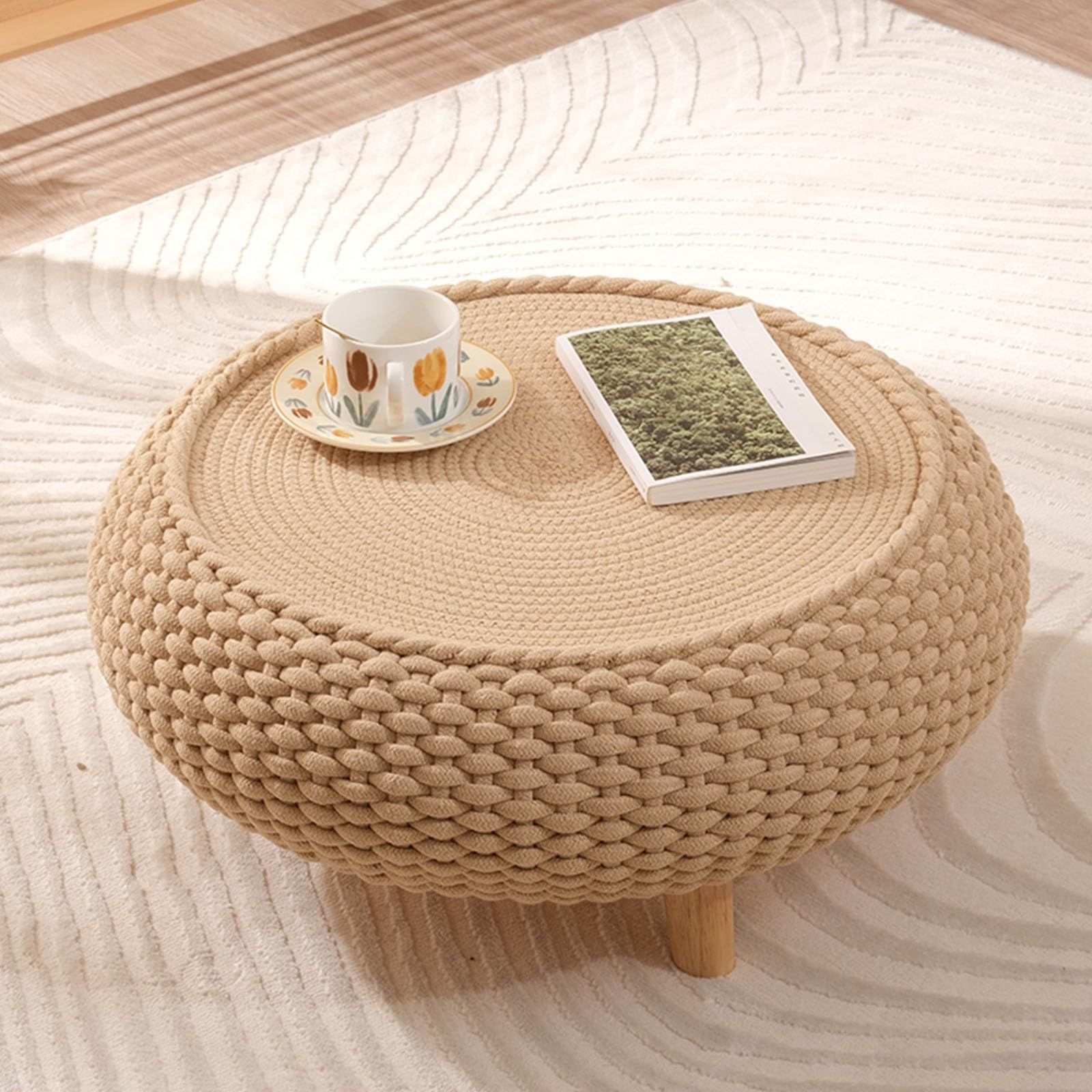 Tavolo da terra, Davanzale della finestra Tatami tavolino da caffè Semplice pavimento tavolo rotondo Tatami mobile tavolo basso Mobili soggiorno Tavolino basso da caffè(Cream,Grande)