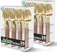 Vista 227 de Party Bargains Disposable Plastic Black Gold Cutlery Set, Infinity Modern Design Utensils, 40 Pack: 16 Forks, 8 Knives, 16 Spoons