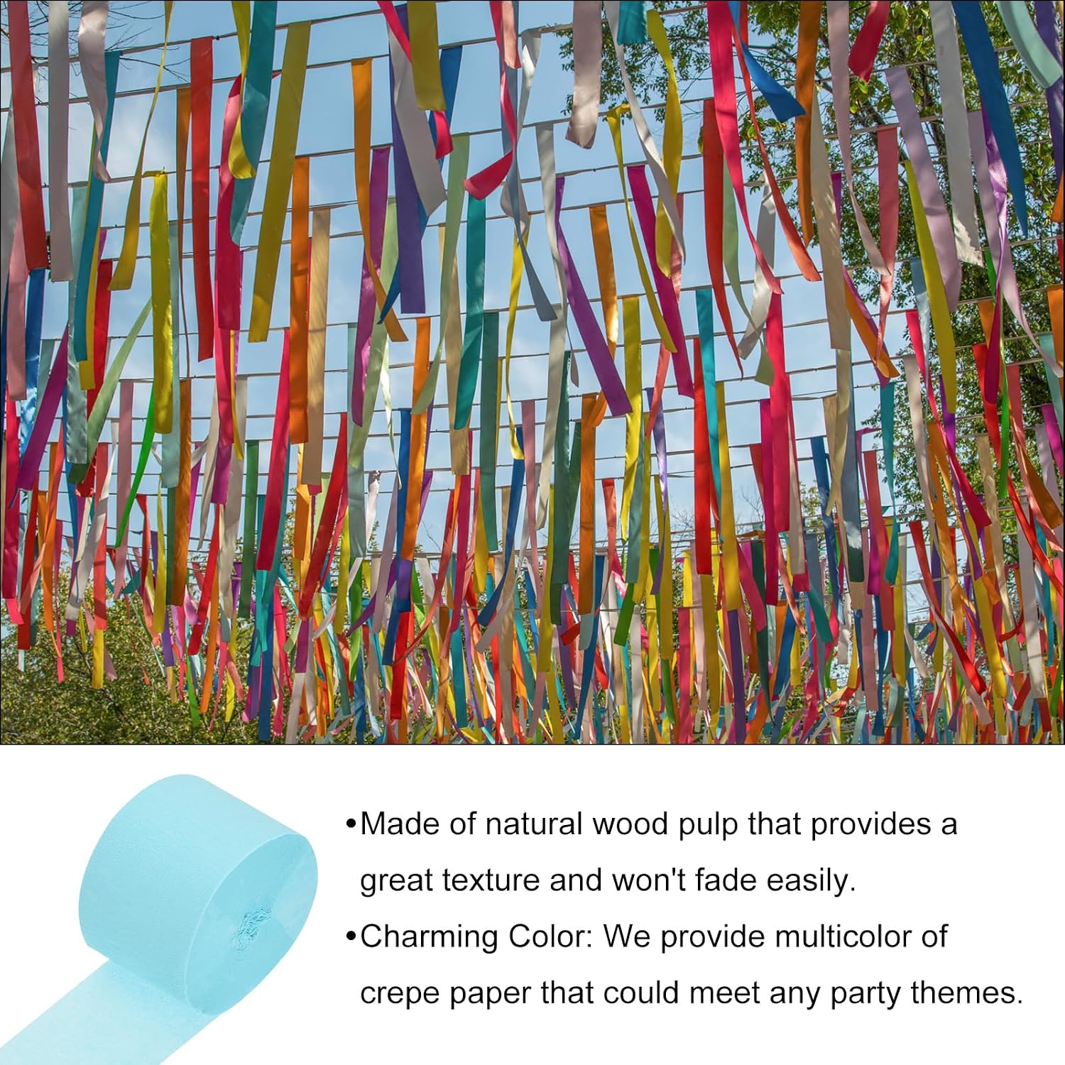 Crepe Paper Roll, Light Blue Crepe Paper Streamers Sheets, [for Party Streamer Decorations, Birthday Party] - 1.8 Inch x 82 ft / 2 Roll image 3