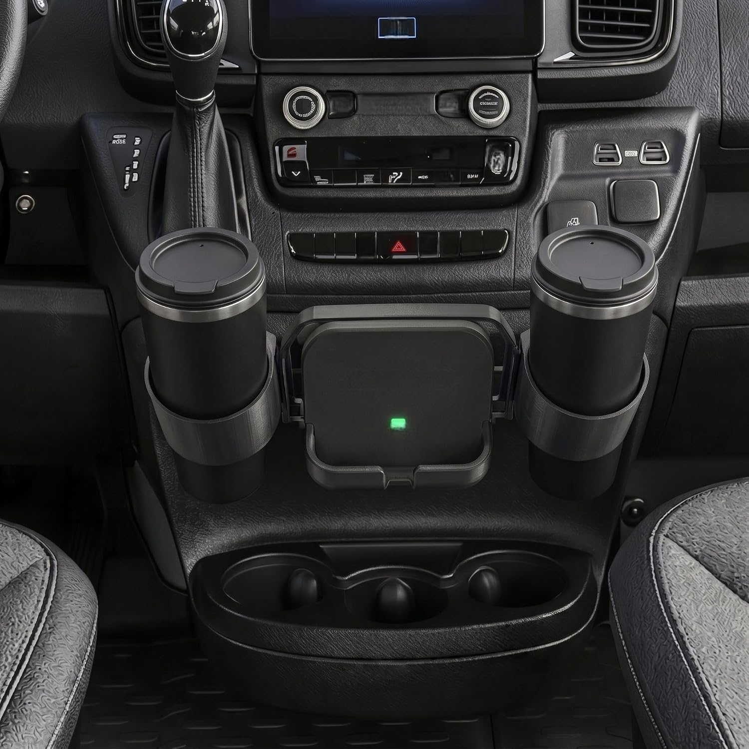 Dual Cup Holder Insert Compatible with RAM Promaster Wireless Charger Area image 2