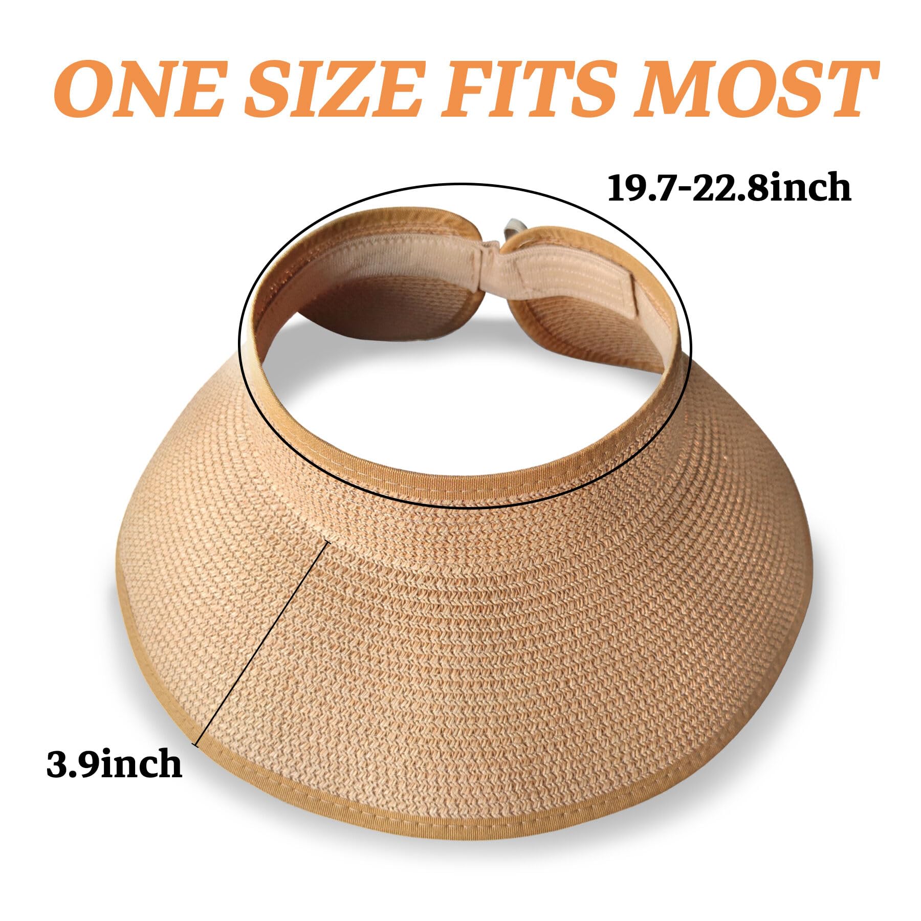Sombreros con visera solar para mujer, sombrero de paja de ala ancha para cola de caballo, sombrero de playa, plegable, plegable, protección UV, sombreros de viaje, Caqui, Talla única 7