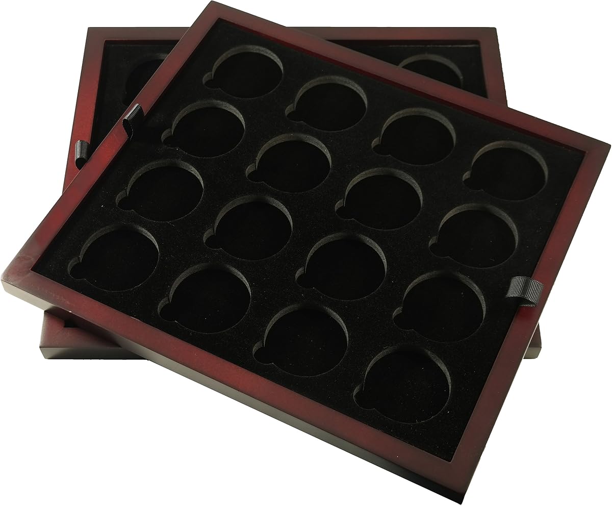 Coin Tray for 16 Guardhouse Large / Air-Tite "H" Capsules / Challenge Coins fits in Mahogany Finish Wood Display Case Two Pak