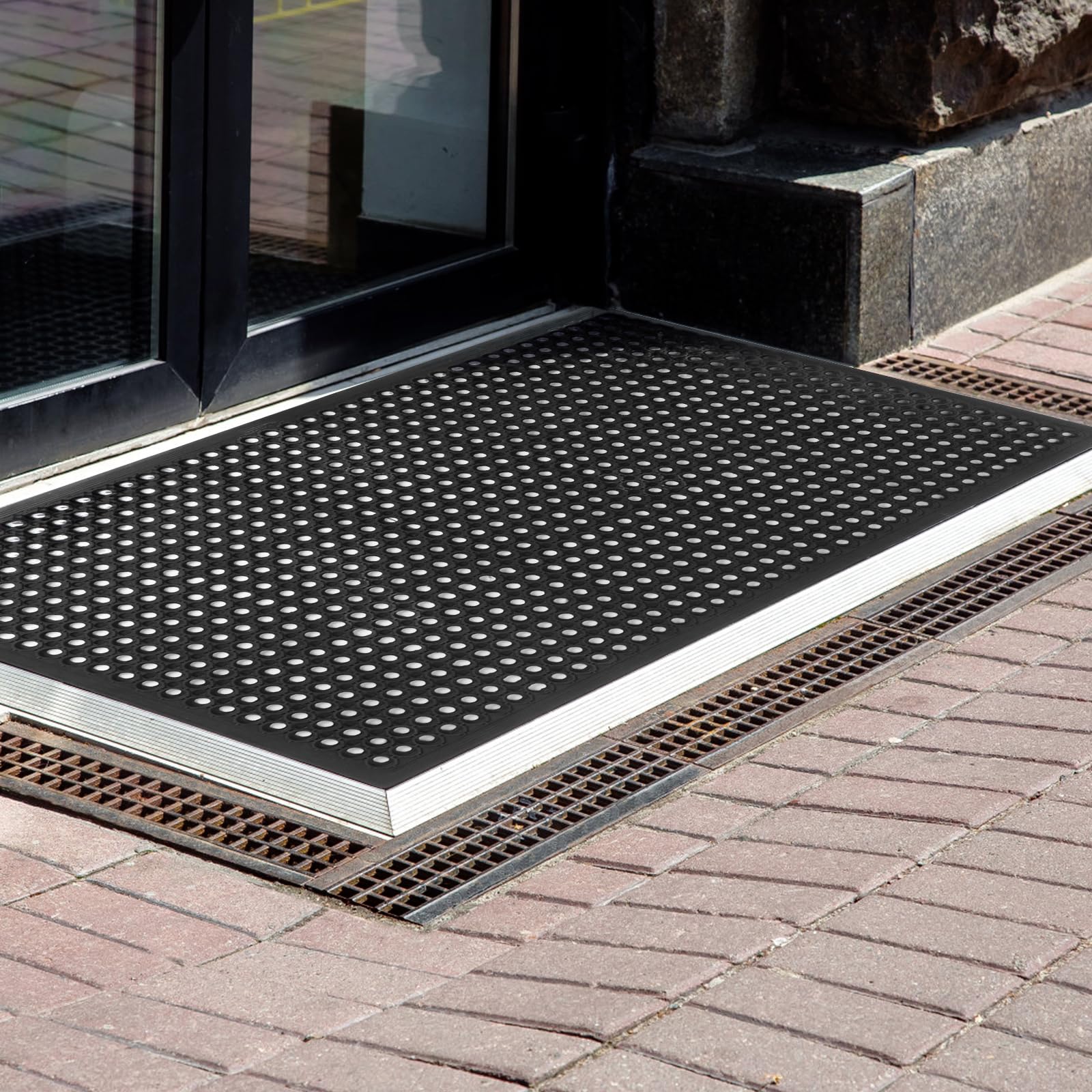 Grandi tappetini in gomma per esterni, 90 cm x 150 cm, tappetino per drenaggio in gomma, antiscivolo, per cucina industriale, bagno