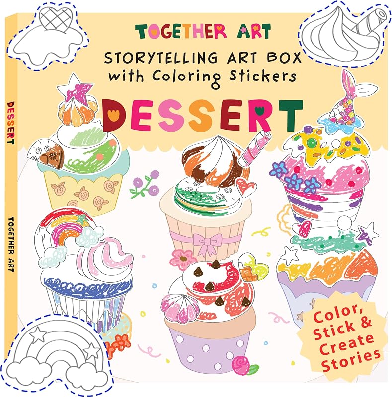 Dessert DIY Coloring Your Own Stickers Kit - Arts & Crafts for Kids, Road Trip Travel Activity, Storytelling Sticker Set, Color Your Own Birthday Gift for Girls, Boys, Big Kids Ages 3-10+