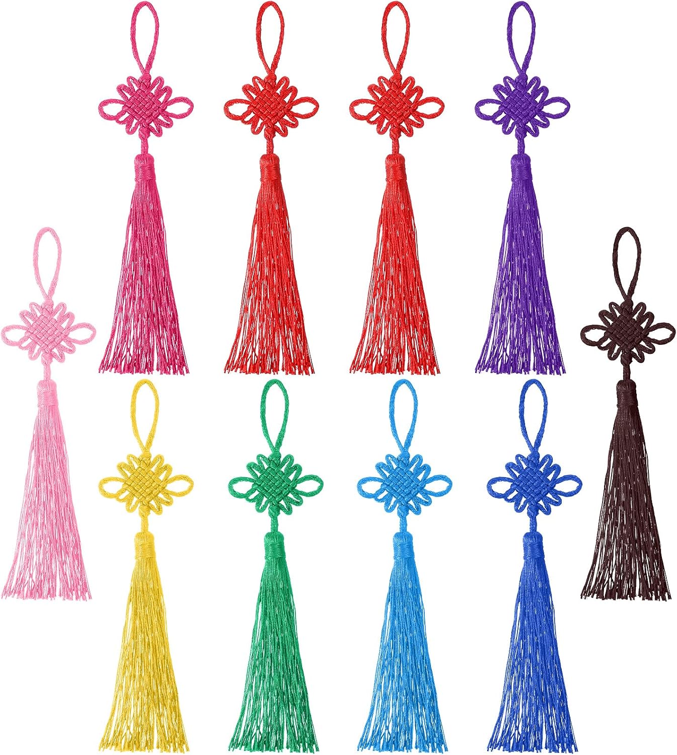10PCS Handmade Chinese Knot Tassel Hanging Decorations, 9 Colors Norigae Korean Tassel for Home, Car, and Gift Decor