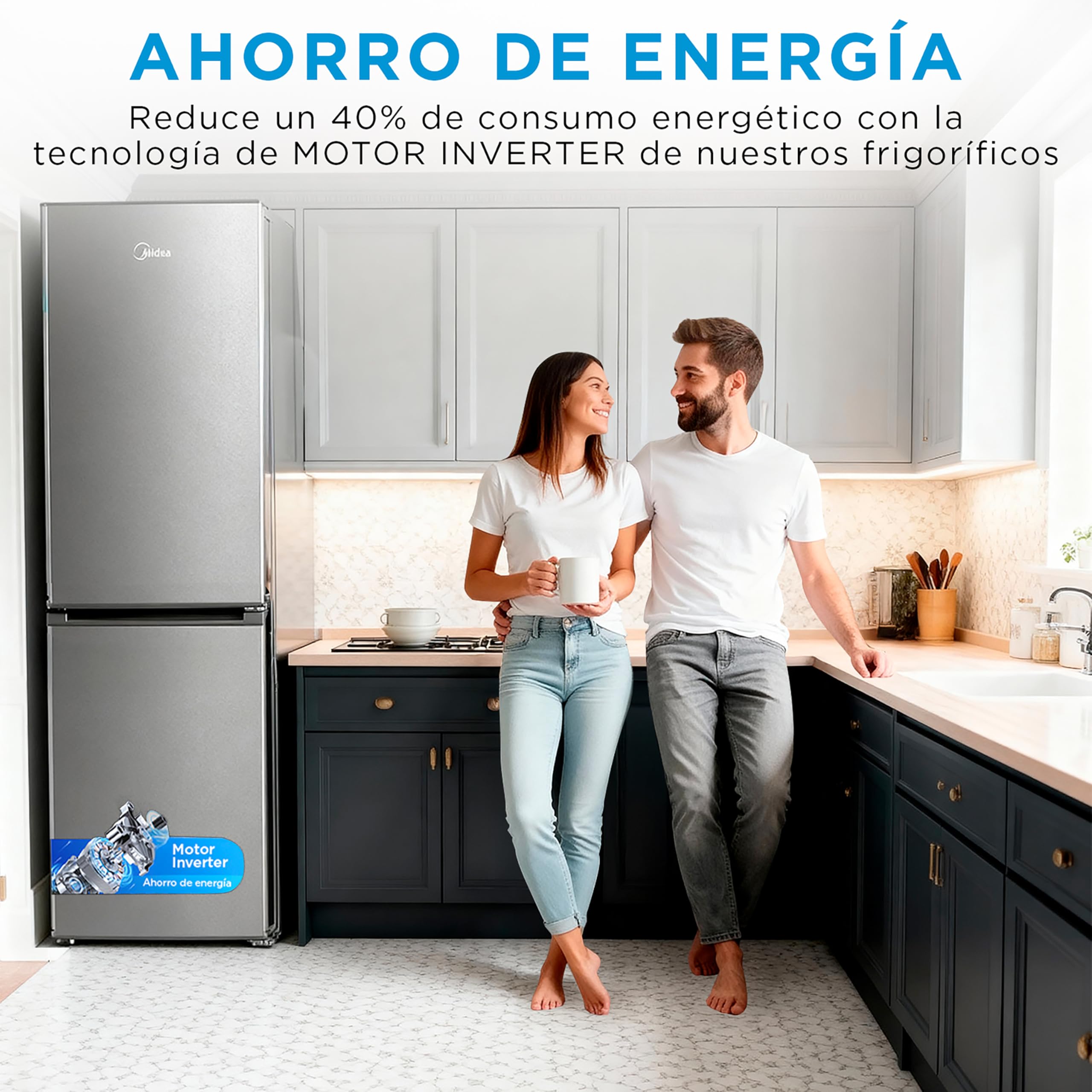 Midea Frigorifico Combi No Frost | 55 cm ancho x 180 cm | Inox | 270L de Capacidad - Nevera Libre Instalación con Congelador Vertical - Refrigerador de Bajo Consumo con Sistema Multi Air Flow