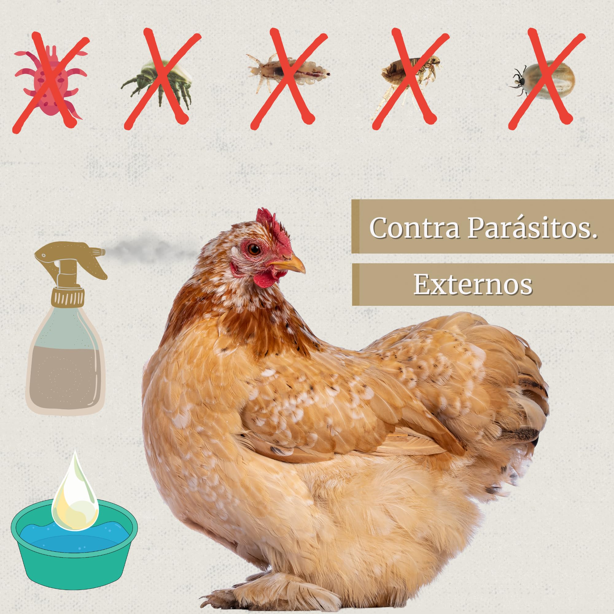 Preventivo Parasitos Natural 250 ml - Gallinas, Aves de Corral y Exóticas - Extracto de Citronela y Clavo - Fórmula Natural - Excare