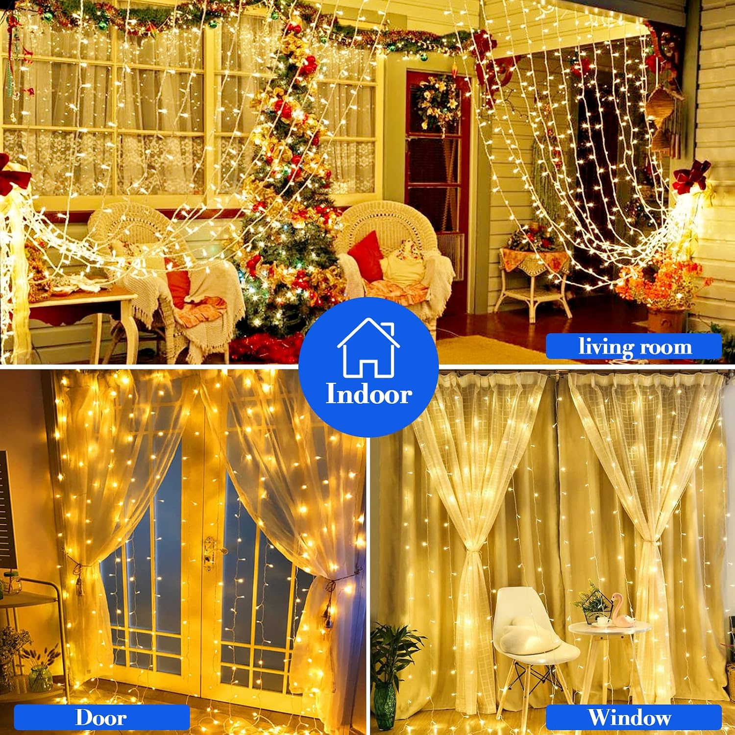 Curtain Lights Indoor Outdoor 200 LED 2m x 2m Fairy Lights USB Powered Christmas Window Lights with Remote 8 Modes Timer for Bedroom Outside Garden Patio Gazebo Party Wedding Decorations-Warm White - Image 3