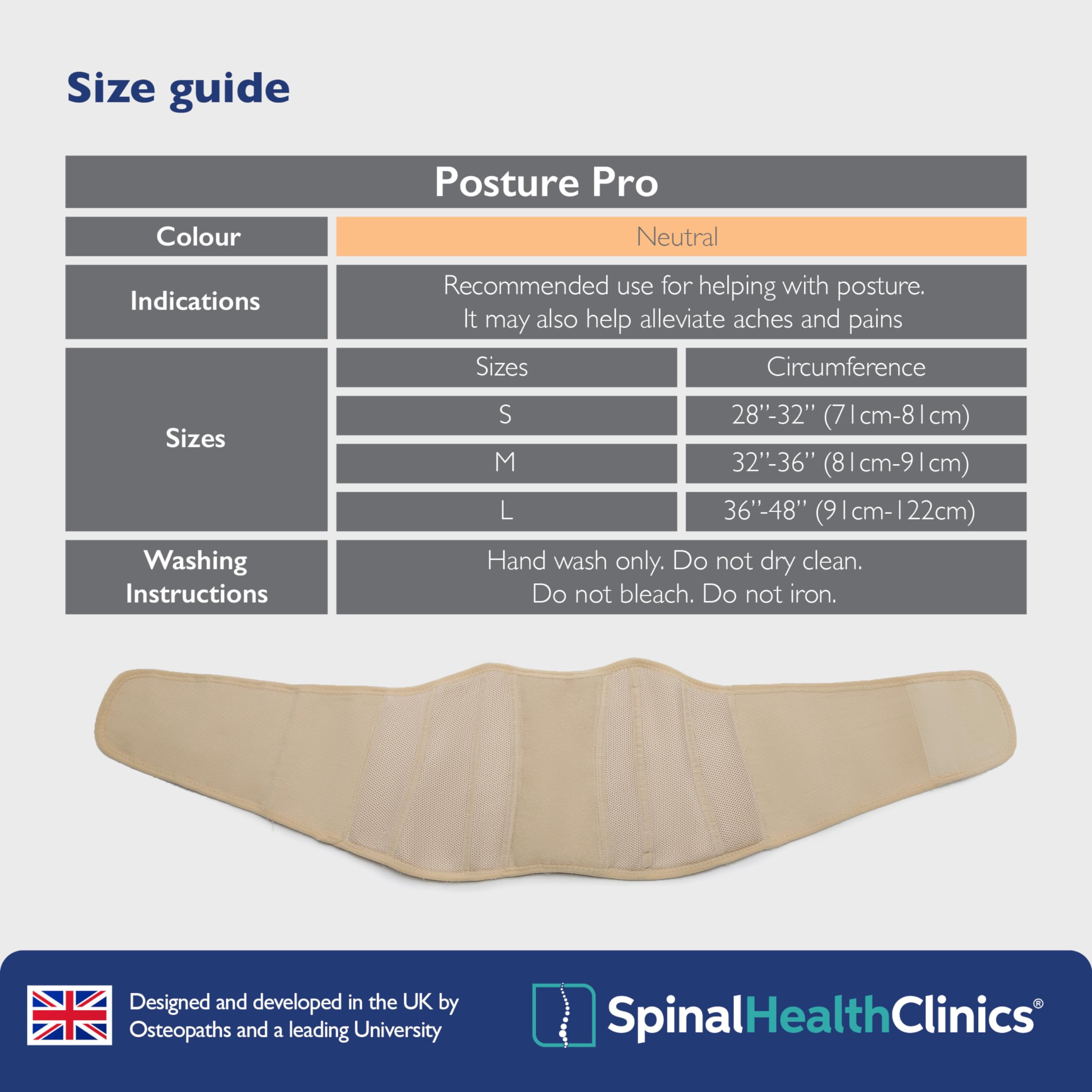Spinal Health Clinics®, cintura di supporto lombare, correttore posturale per uomini e donne, supporto lombare per la colonna vertebrale, tutore per alleviare il dolore alla schiena, cintura di