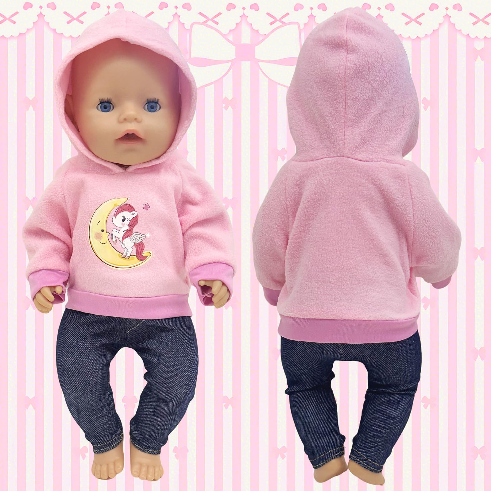 Baby Dolls Doll Clothes Outfits for 35-43 cm 14 Inch 16 Inch 17 Inch Baby Doll Include 1 Hooded Sweatshirt 1 Trousers 1 Bag 1 Bow Beadband 1 Pair Socks - Image 2