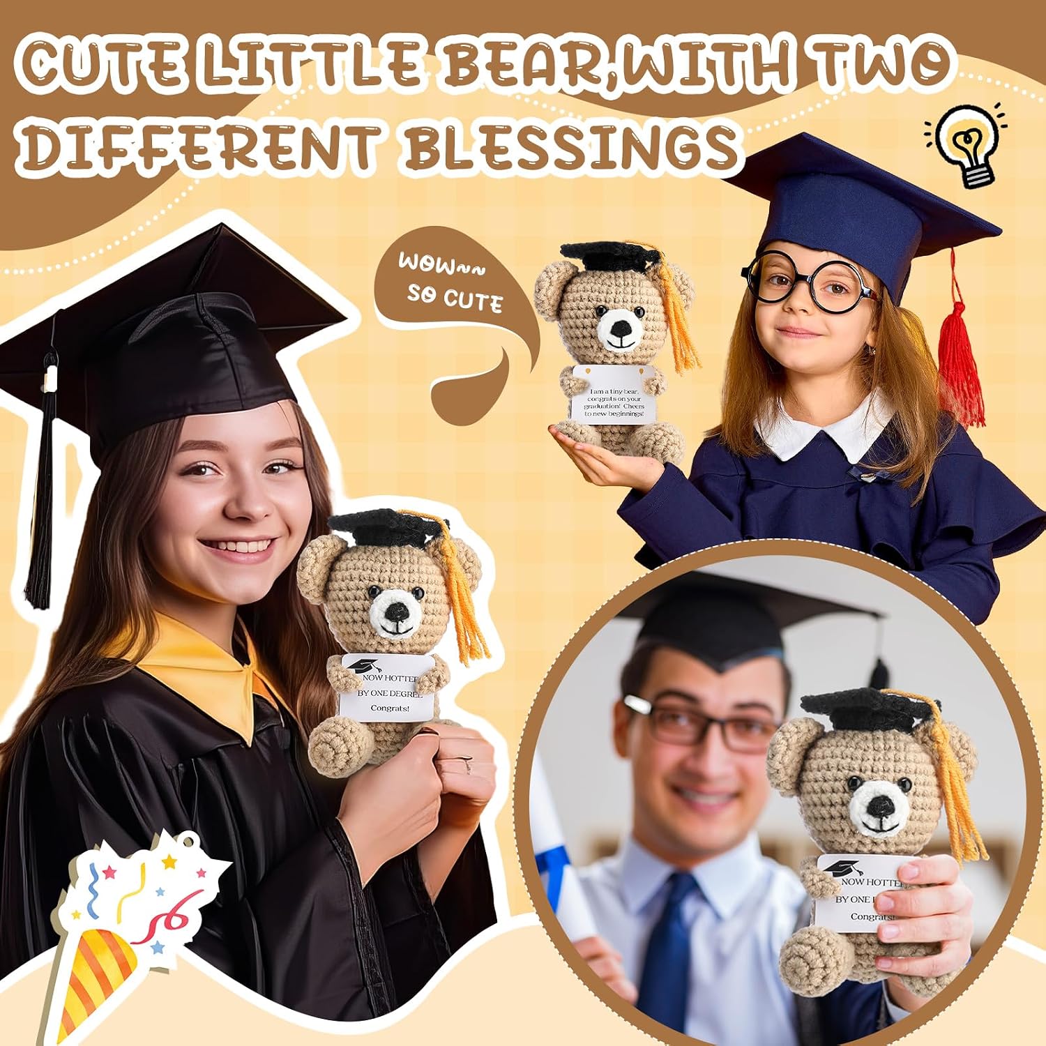 Soulchen 2 Pcs Graduation Crochet Bear Gifts Small Inspirational Class of 2026 Grad Bear Gift with Graduation Cap Tassel for Middle High School College Grad Party Stuffer Toys(Light Brown)