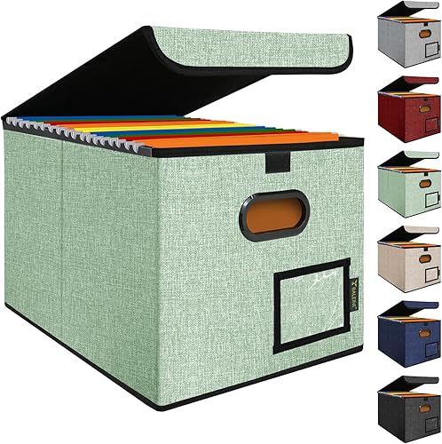 BALEINE Caja organizadora de archivos con tapa, organizador de carpetas de archivos plegable con diapositiva de plástico, caja de carpetas de
