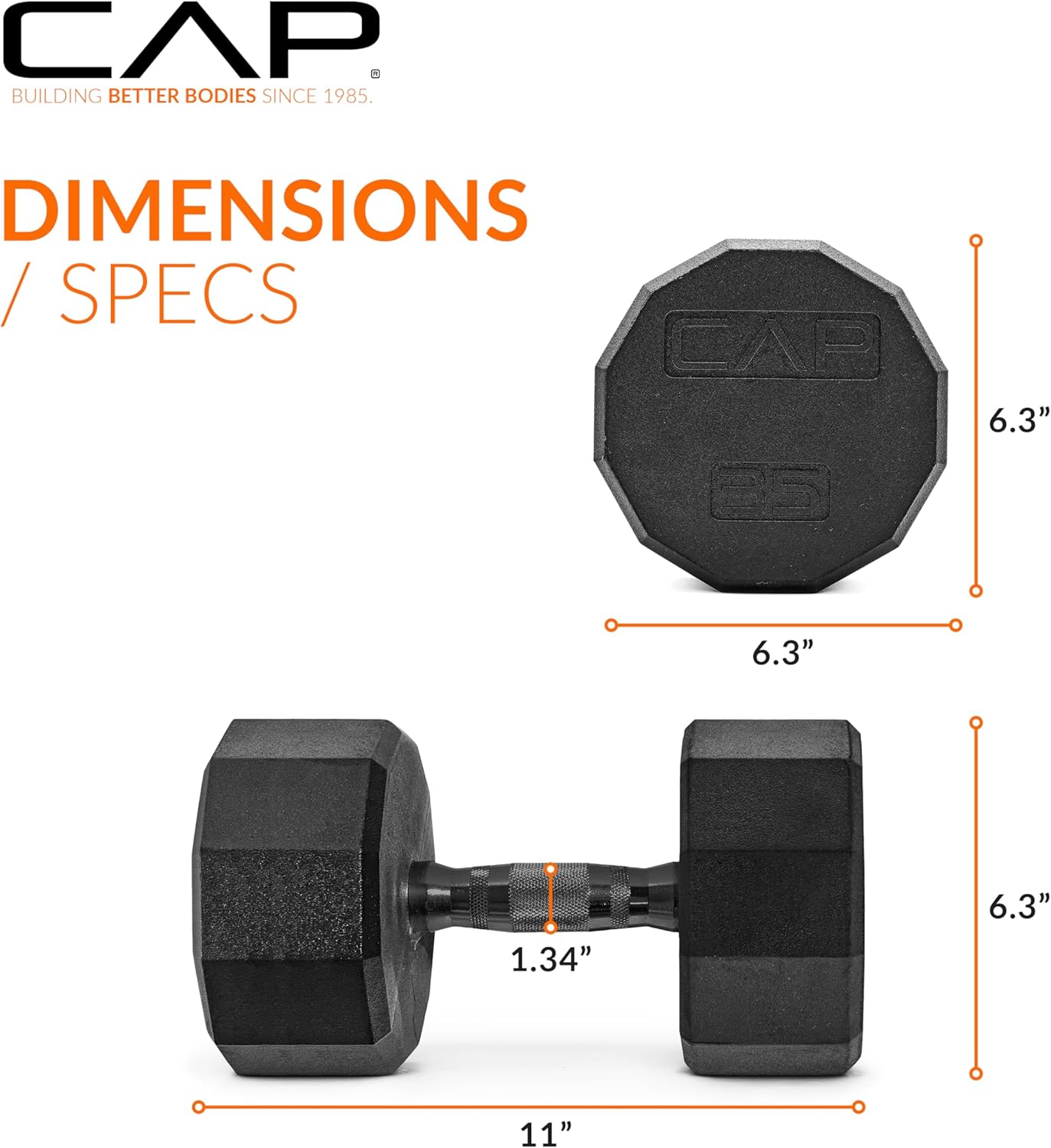 CAP Barbell Coated Hex Dumbbell Weight - Single | 10-120 lbs | Multiple Options