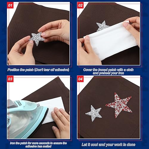 Miniatura 3 de 32 parches adhesivos para planchar en 5 tamaños, parches adhesivos con forma de estrella, parches para bricolaje para decoración de reparación de
