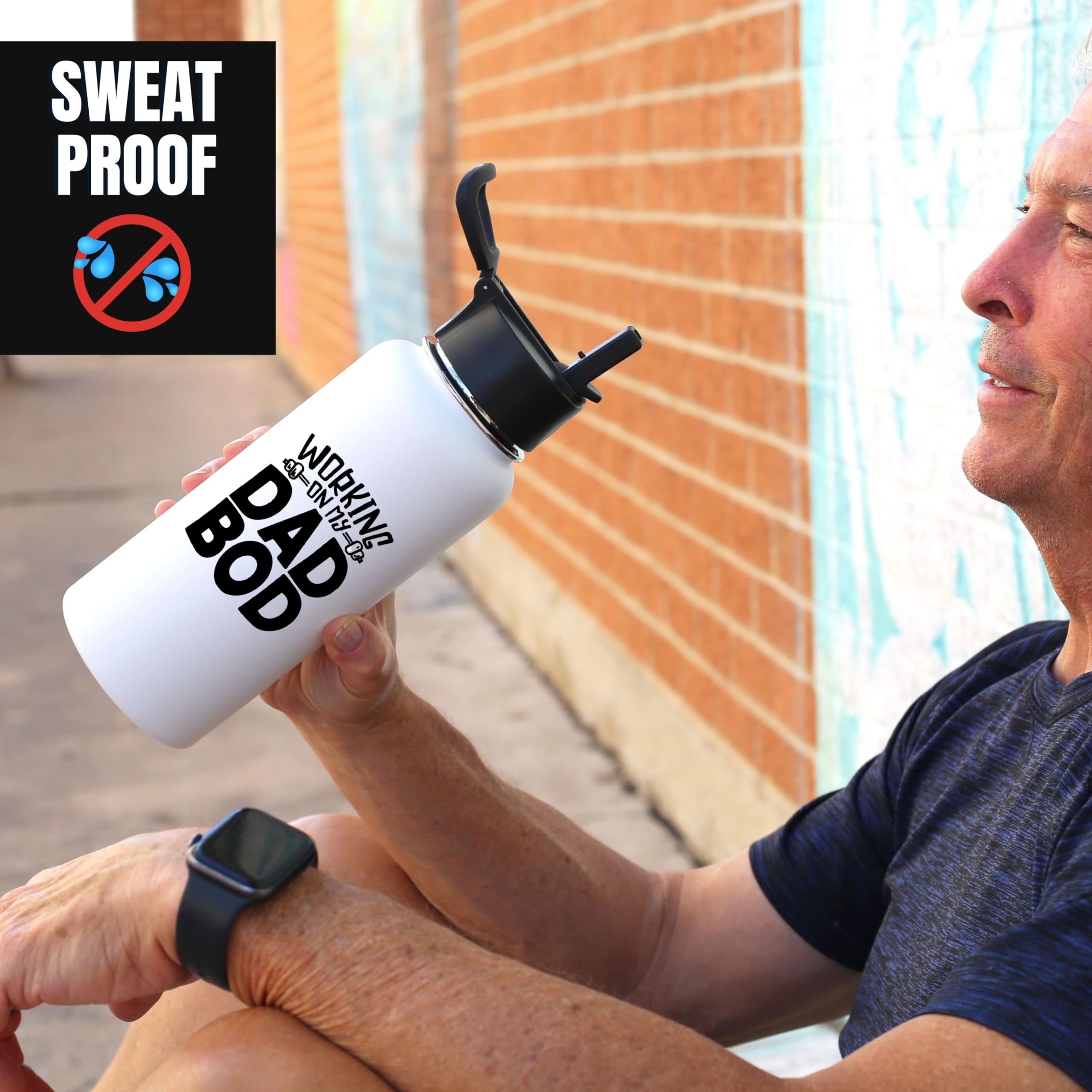 Working On My Dad Bod Water Bottle Insulated 32 Oz - Funny Insulated Water Bottle For Men - Stainless Steel Coffee Tumbler Travel Mug For Dad - Birthday, Father's Day
