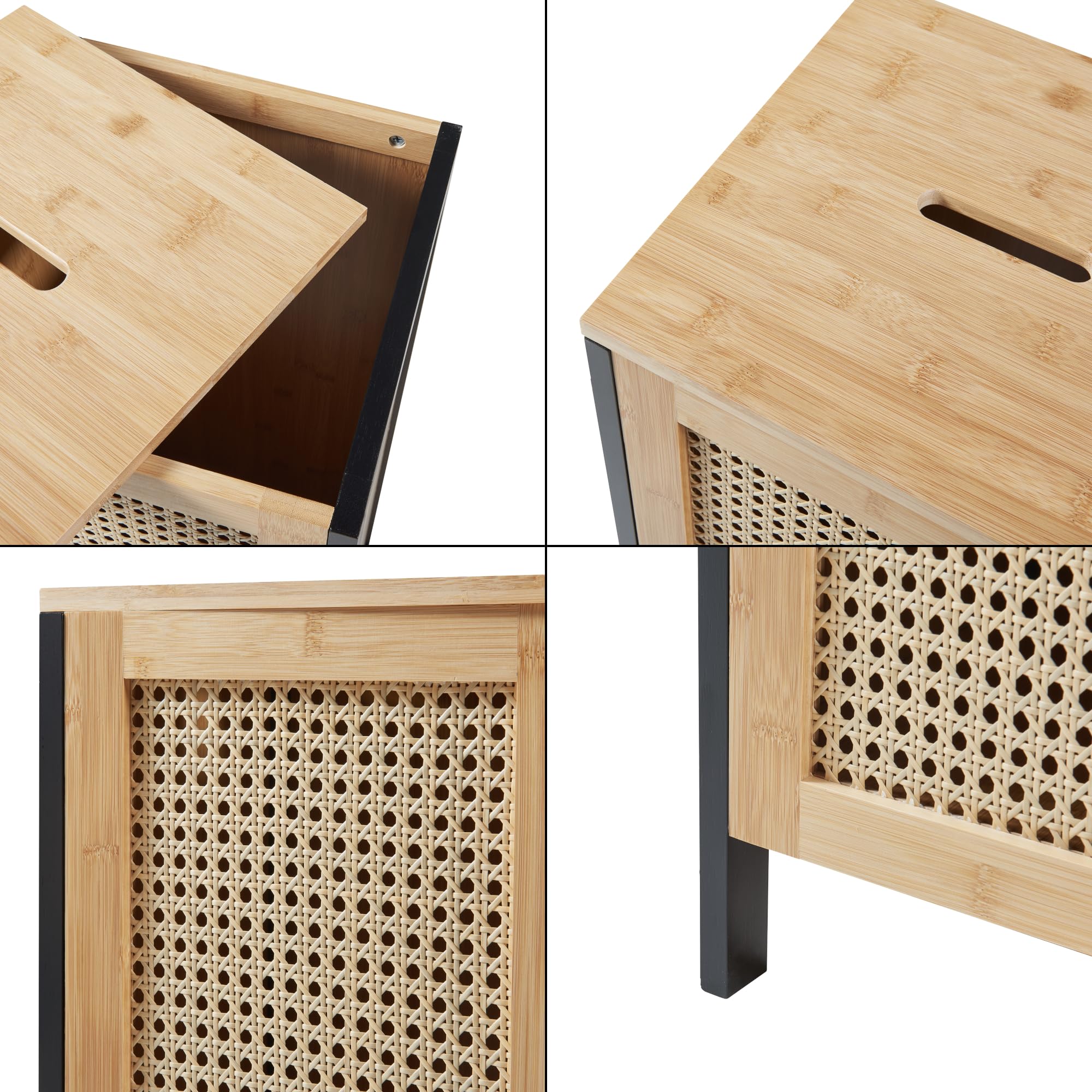 [en.casa] Mobile Portabiancheria con Coperchio Rimovibile Cesto in bambù per Bucato con Capienza 51 L Contenitore Rettangolare a Colonna 80 x 30 x 30 cm