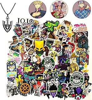 JoJo Bizarre Adventure Anime adesivi, 3 spille da collezione da 5,9 cm e 1 collana con ciondolo a forma di freccia JoJo, 100 pezzi.