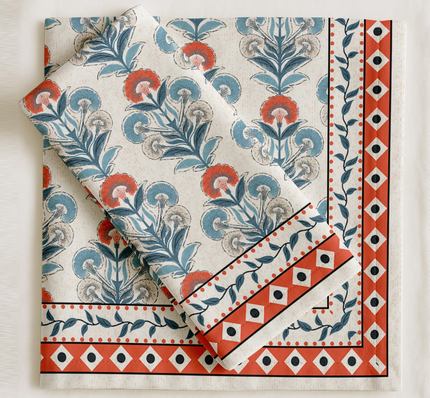 Luxury Cotton Twill Napkins - Set of 12, 20-Inch Block Print, Premium Thick Cloth Napkins for Elegant Dining & Special Occasions - Soft, Absorbent & Machine Washable