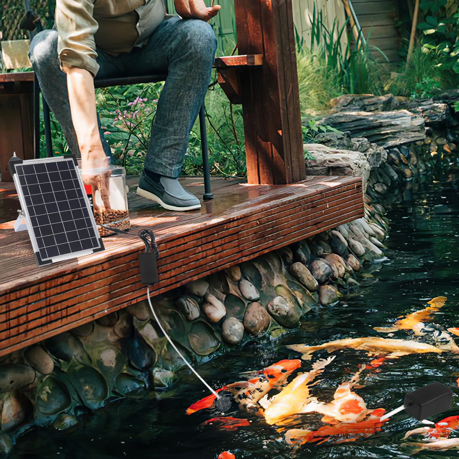 ERINGOGO Solar-teichbelüfter Mit Solarpanel Für Außenteiche Solar-luftpumpe Zur Sauerstoffzufuhr Für Fischteiche Und Aquarien Energiesparende Wasserpumpe Für Teiche Und Aquarien