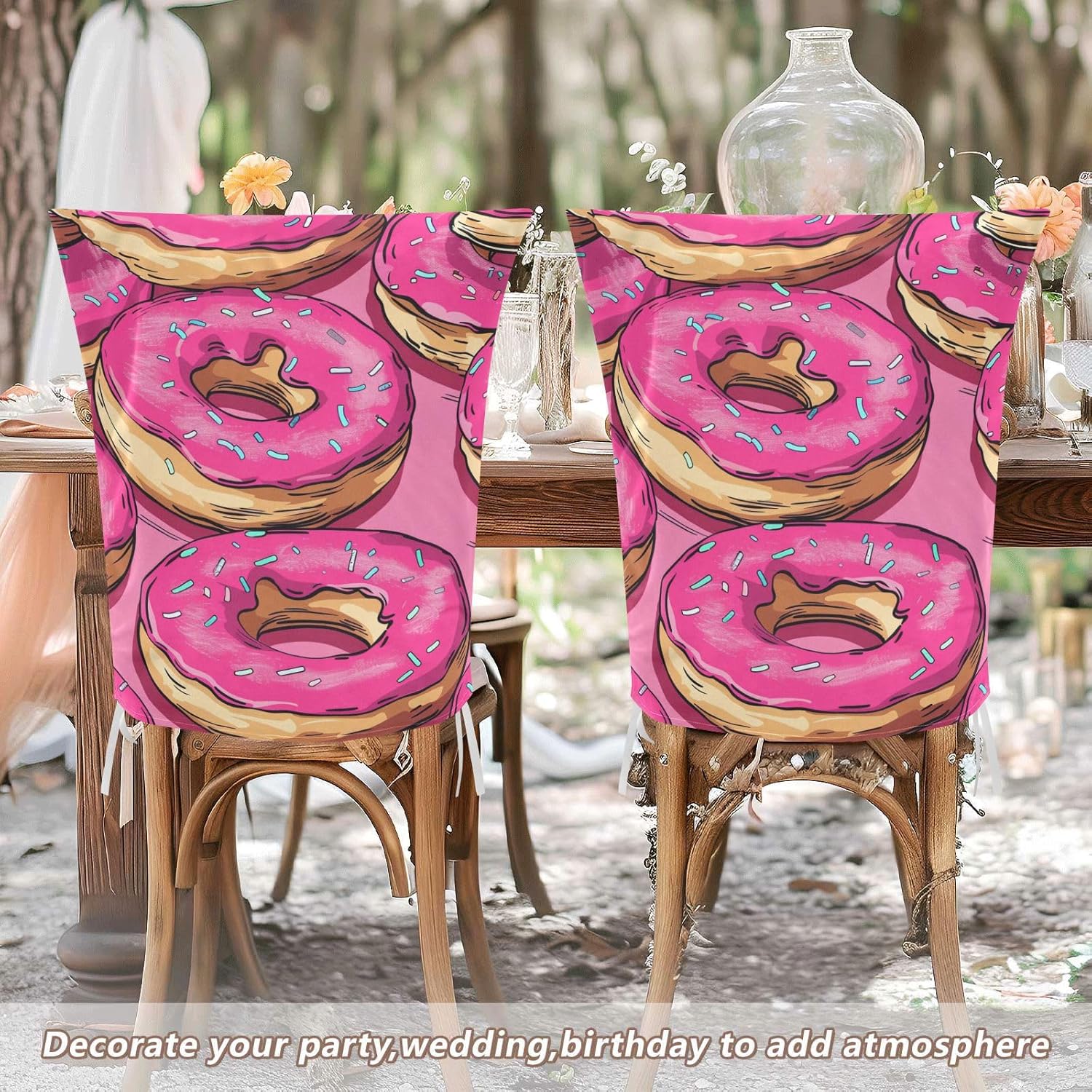 ALAZA Pink Donuts Chair Back Cover Set of 6, Washable Reusable Removable Chair Slipcovers Decorative Chair Cover for Home Kitchen Wedding Party