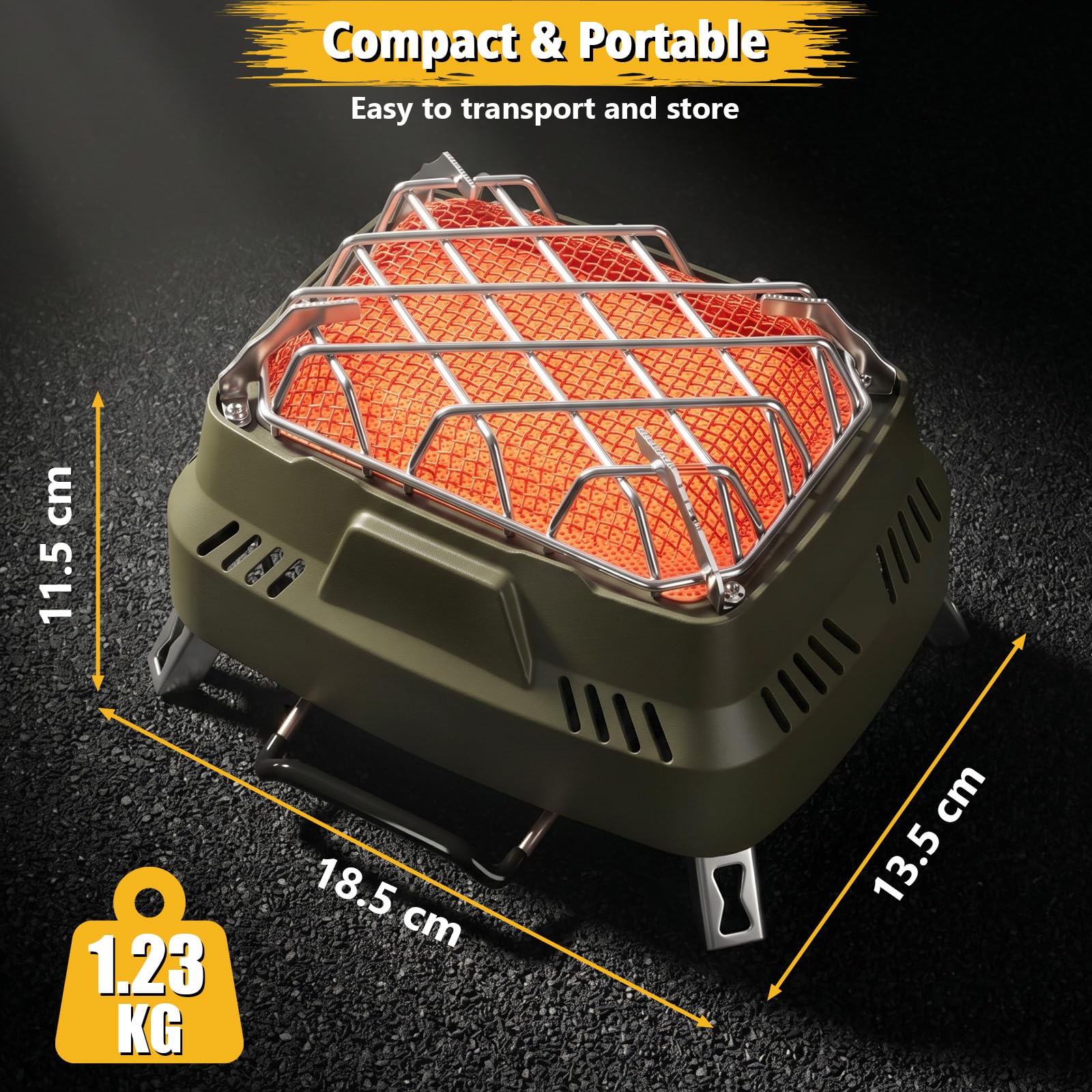 GFTIME Camping Heizung Gasheizstrahler 1100W, Tragbare Outdoor Gasheizung mit Aufbewahrungstasche, Mini Heizstrahler mit Edelstahl-Schutzgitter, manuelle Zündung, für Camping Angeln Garten Terrasse