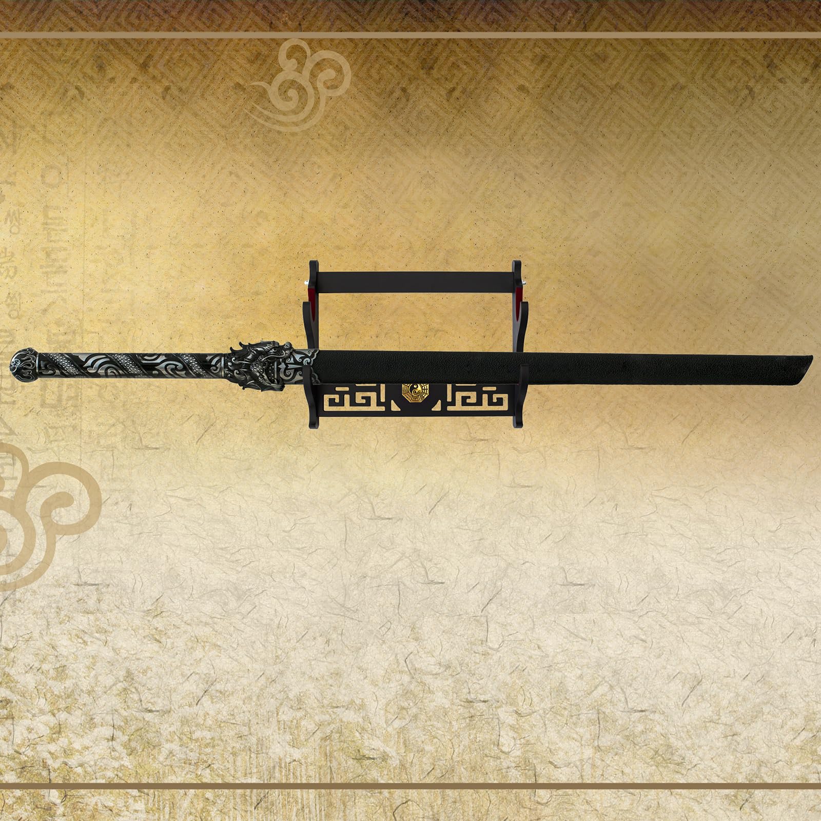 Schwerthalter Katana Wandhalterung Samurai Schwert Rahmen Display Frame Red Samt China 1-Schicht Bagua Stil (2-Schicht)