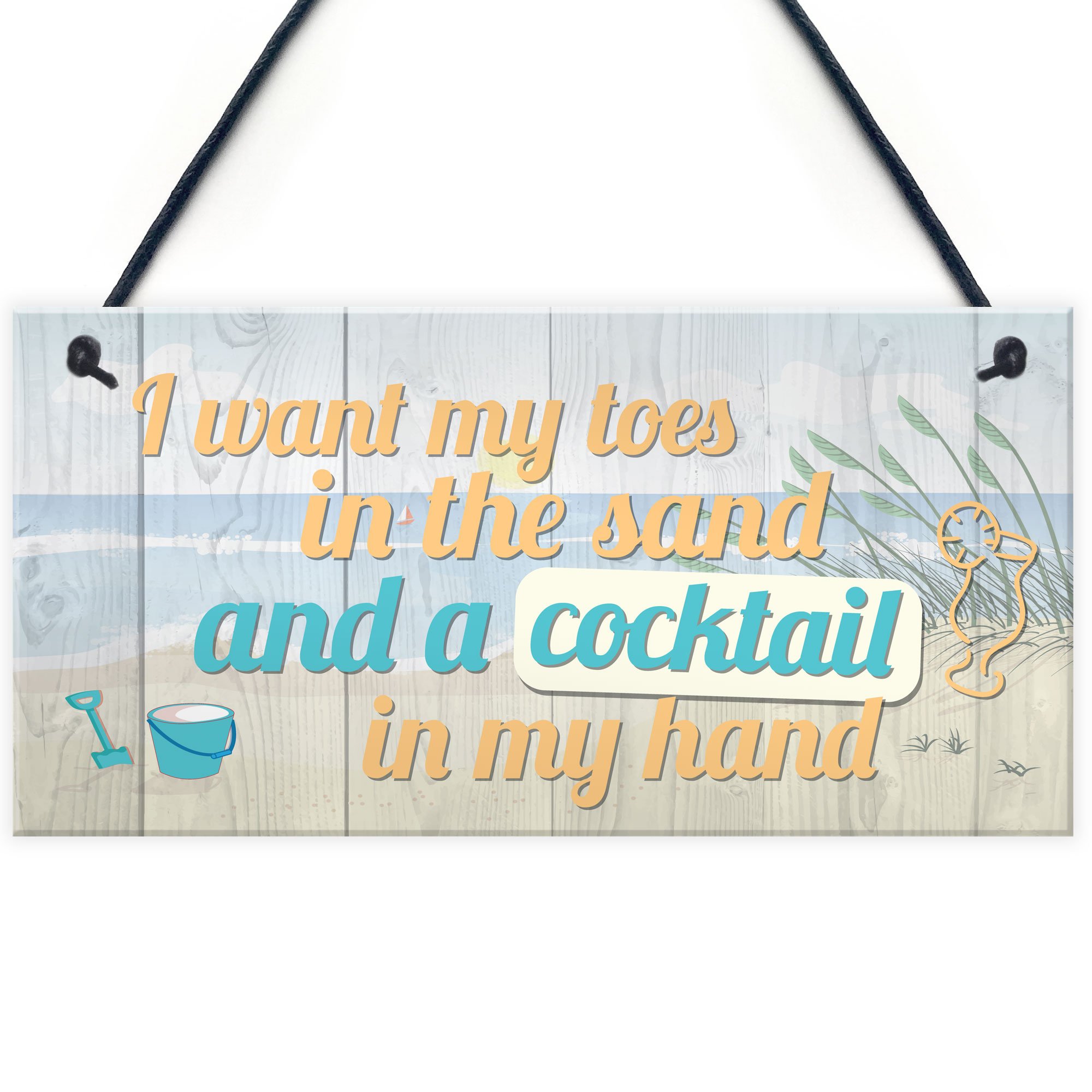 RED OCEAN Cocktail In My Hand Hanging Plaque Nautical Decor Sign Beach Seaside Kitchen Birthday Home Gift