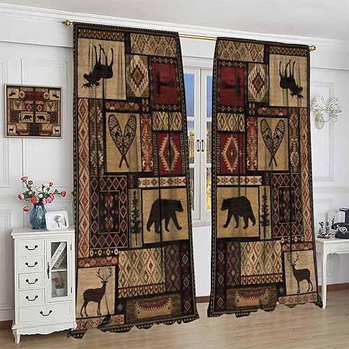 Miniatura 4 de Cortina rústica de alce y ciervo, estilo rústico retro, estilo rústico, estilo rústico, para ventanas de cabaña, para cocina, dormitorio, sala de
