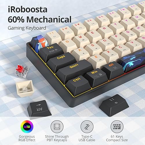 Miniatura 2 de Teclado mecánico naranja para juegos 60 por ciento, interruptor rojo RGB 60%, teclado pequeño con cable de 61 teclas, teclas PBT, mini teclados