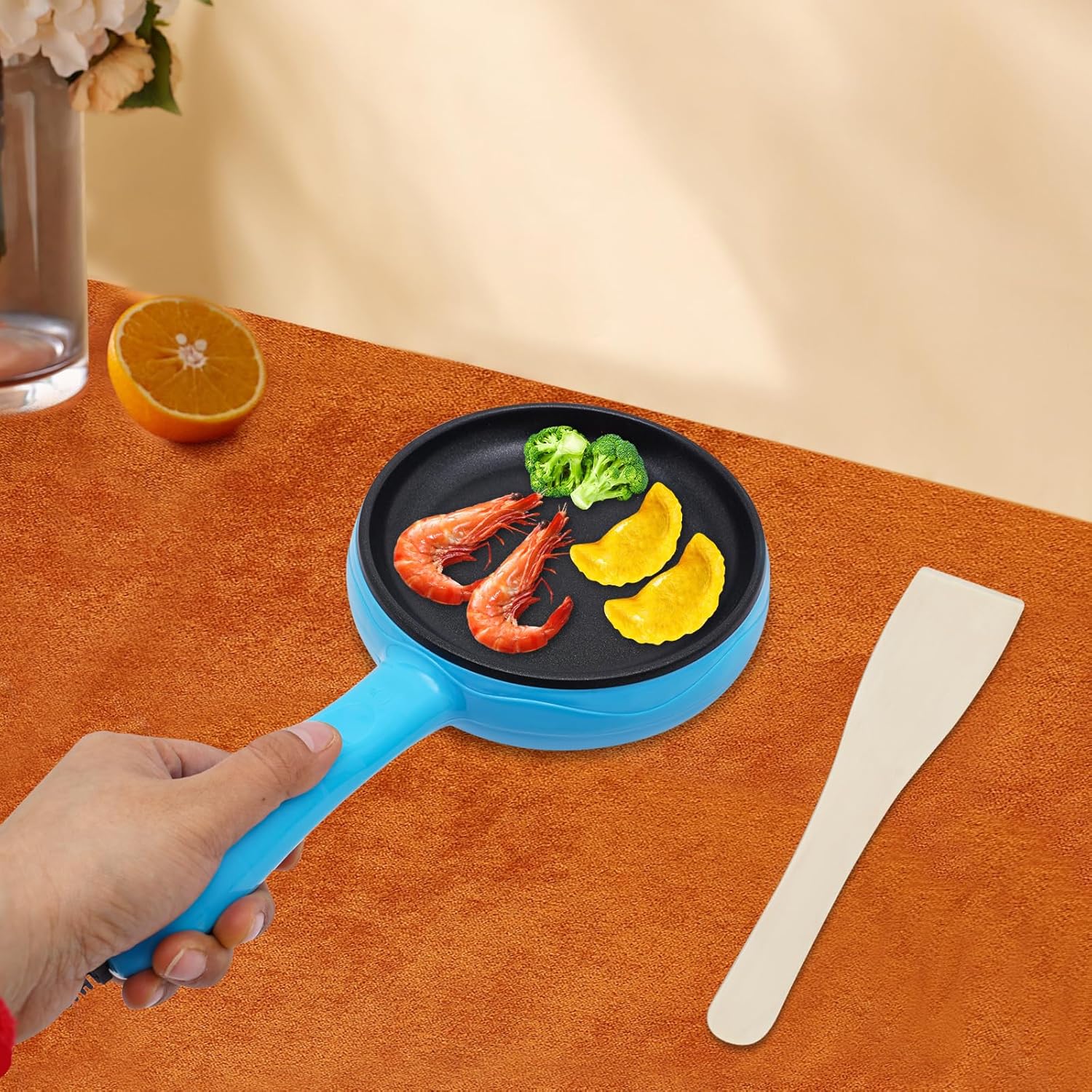 Healthy Nonstick Egg Pan with Handle Mini Frying Pan 6-Inch Electric Skillet and Frying Pan Mini Egg and Omelet Pan 450W Stainless Steel Small Skillet Nonstick Coating
