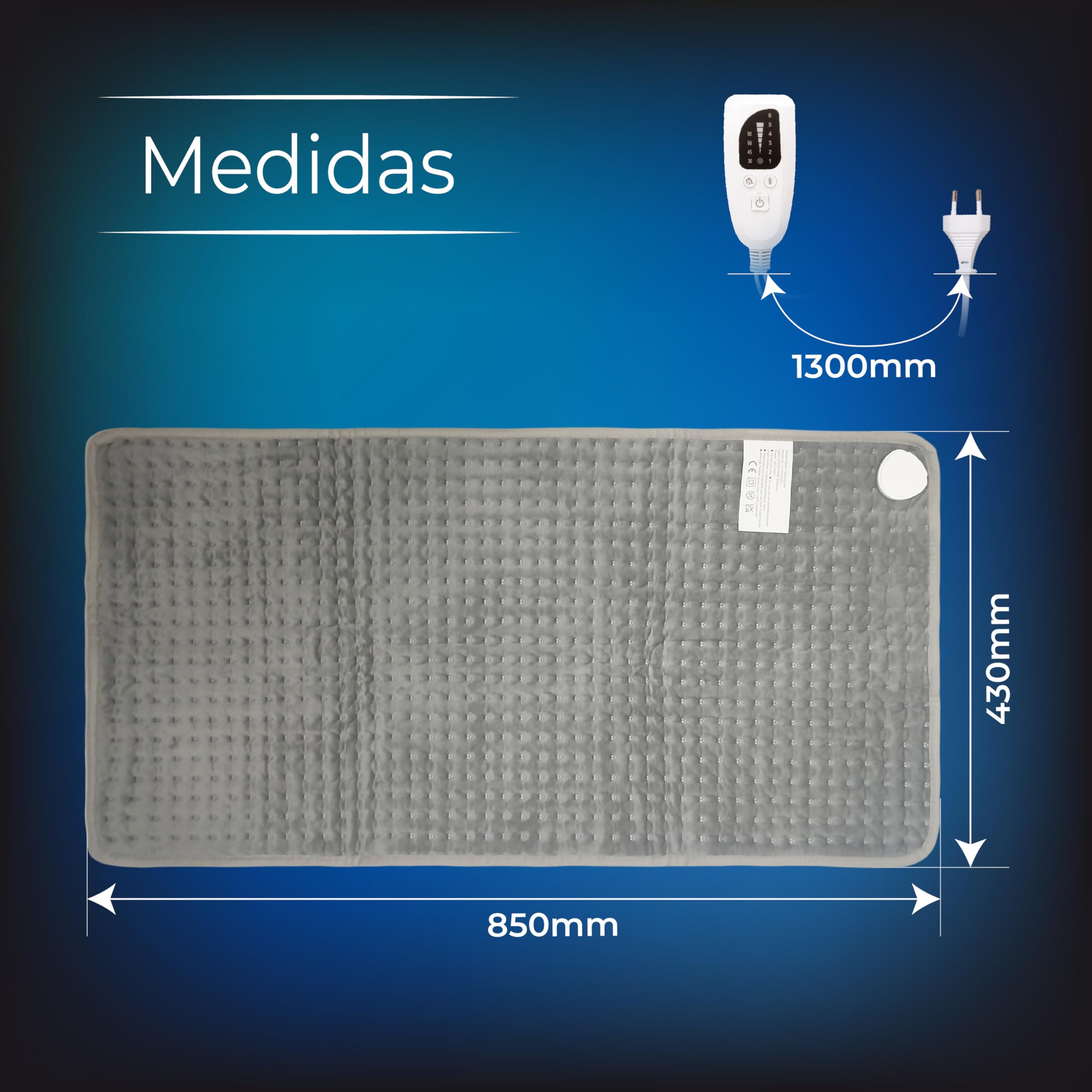 LED ATOMANT Heizkissen Lumbar 85x43cm 150W 6 Stufen und Timer | Automatische Abschaltung, Ultraweicher Stoff