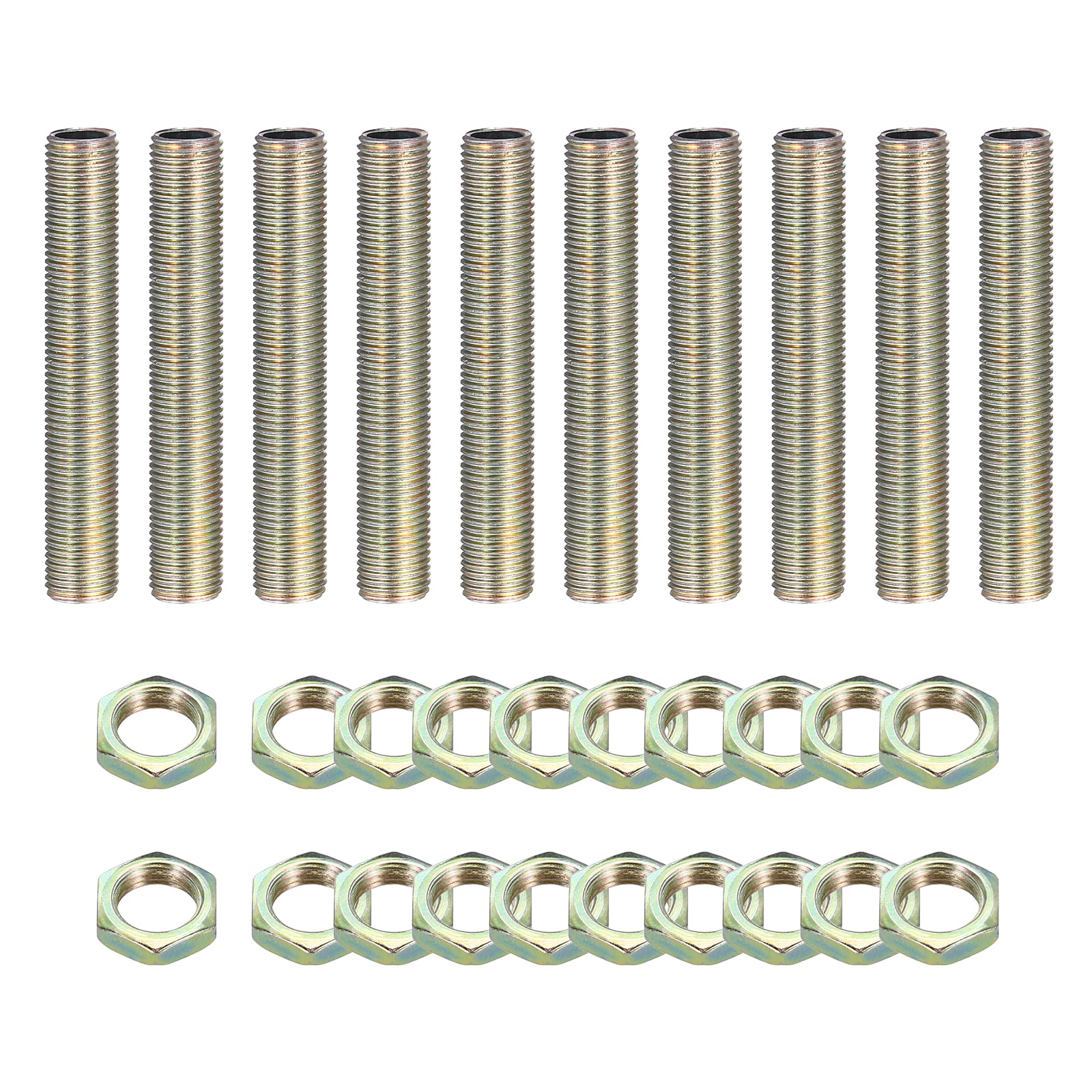 sourcing map 10Pcs 60mm Lamp Pipe Nipples Kit with Lock Nuts, M10x1 Fine All Threaded Hollow Tube Lamp Repair Hardware Fasteners for Chandelier Ceiling Lamps Assembly DIY, Color Zinc — image 1