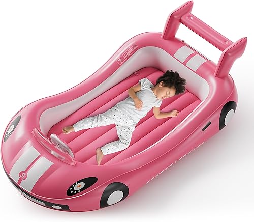 QPAU Cama inflable para niños, cama inflable para niños pequeños de viaje con lados, juego de cama portátil de viaje para niños con colchón de aire