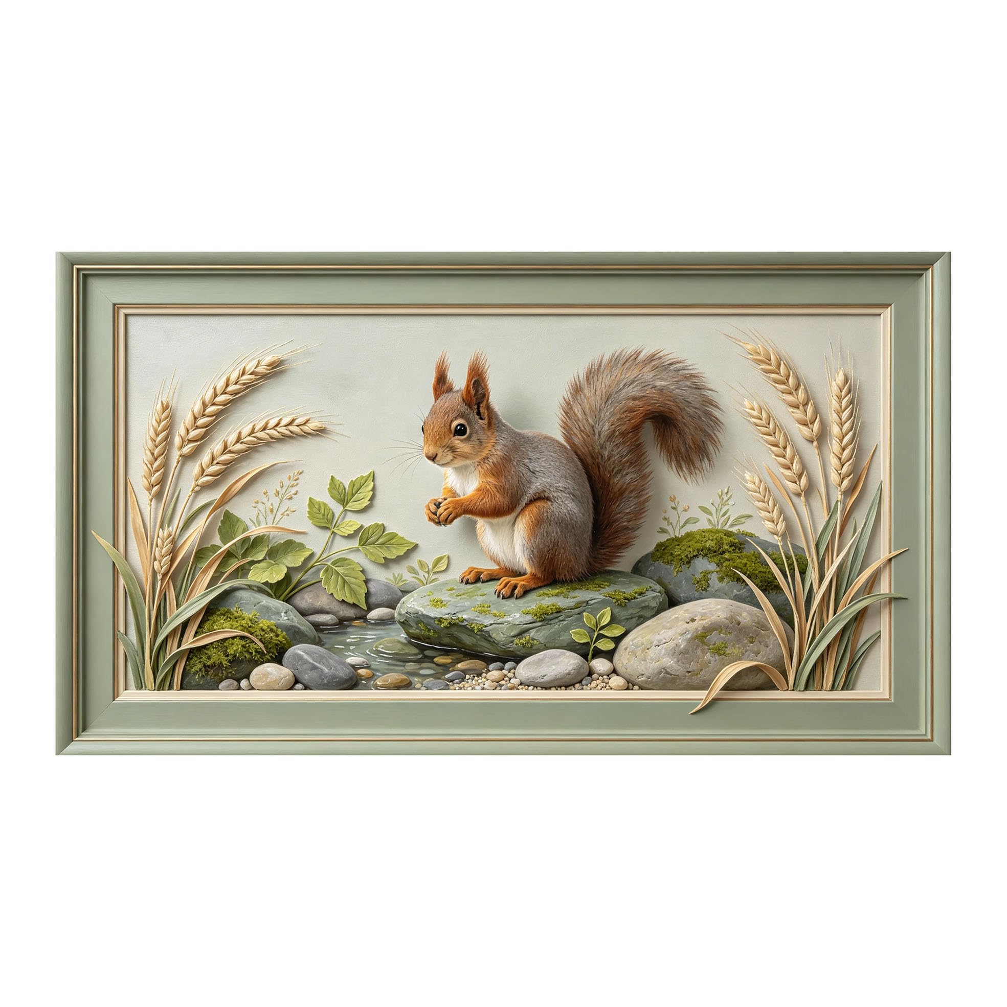 Murasolite 3D 3D Framed Wall Art 50cm×90cm Woodland Squirrel Botanical Landscape Oil Painting SelfAdhesive Fabric Mural Wall Decor, Peel and Stick No Damage to Wall for Bedroom Living Room